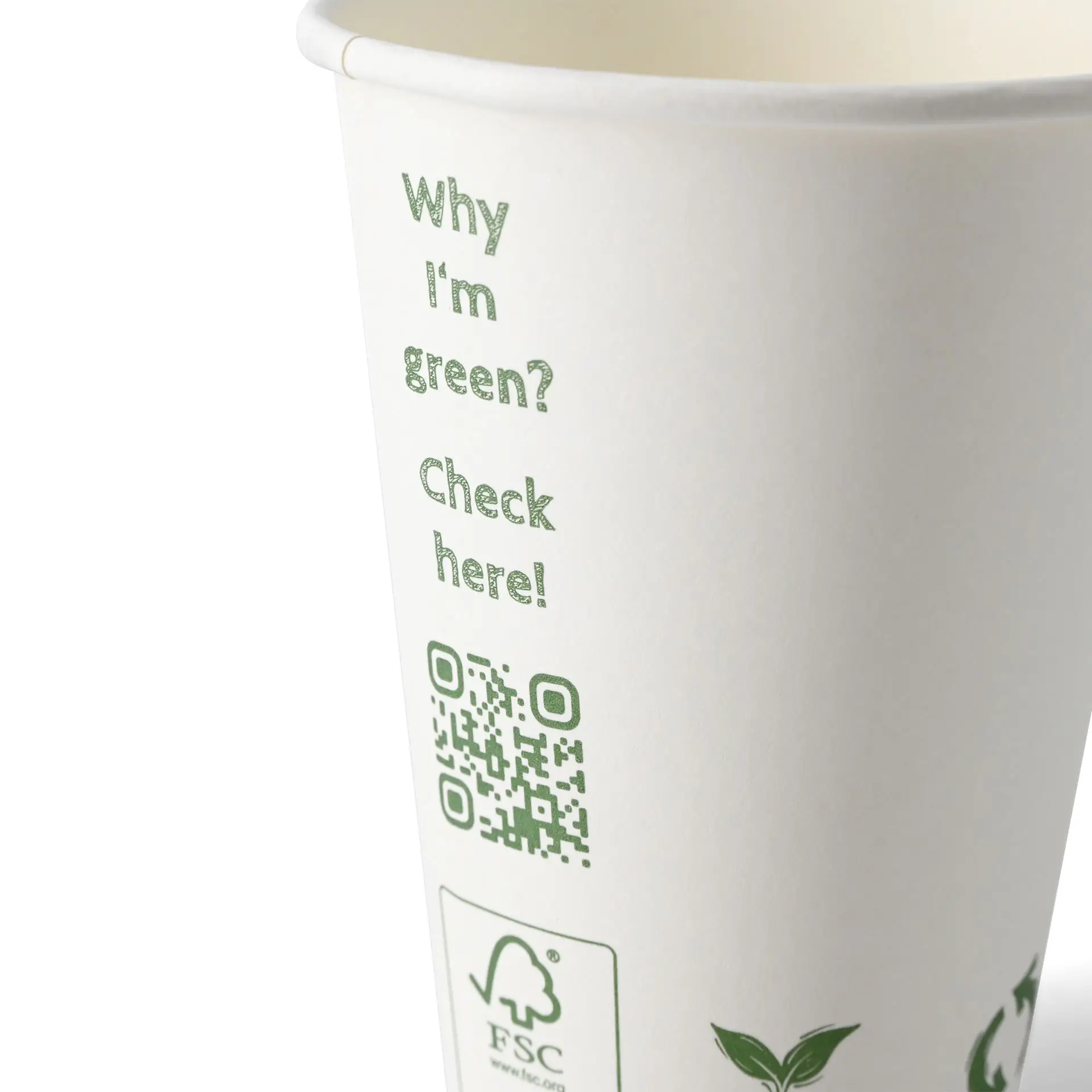 Kubek do automatów „EcoUp©” Ikony, 180 ml / 7,5 oz, Ø 70 mm, jednowarstwowy, biały, powłoka PLA