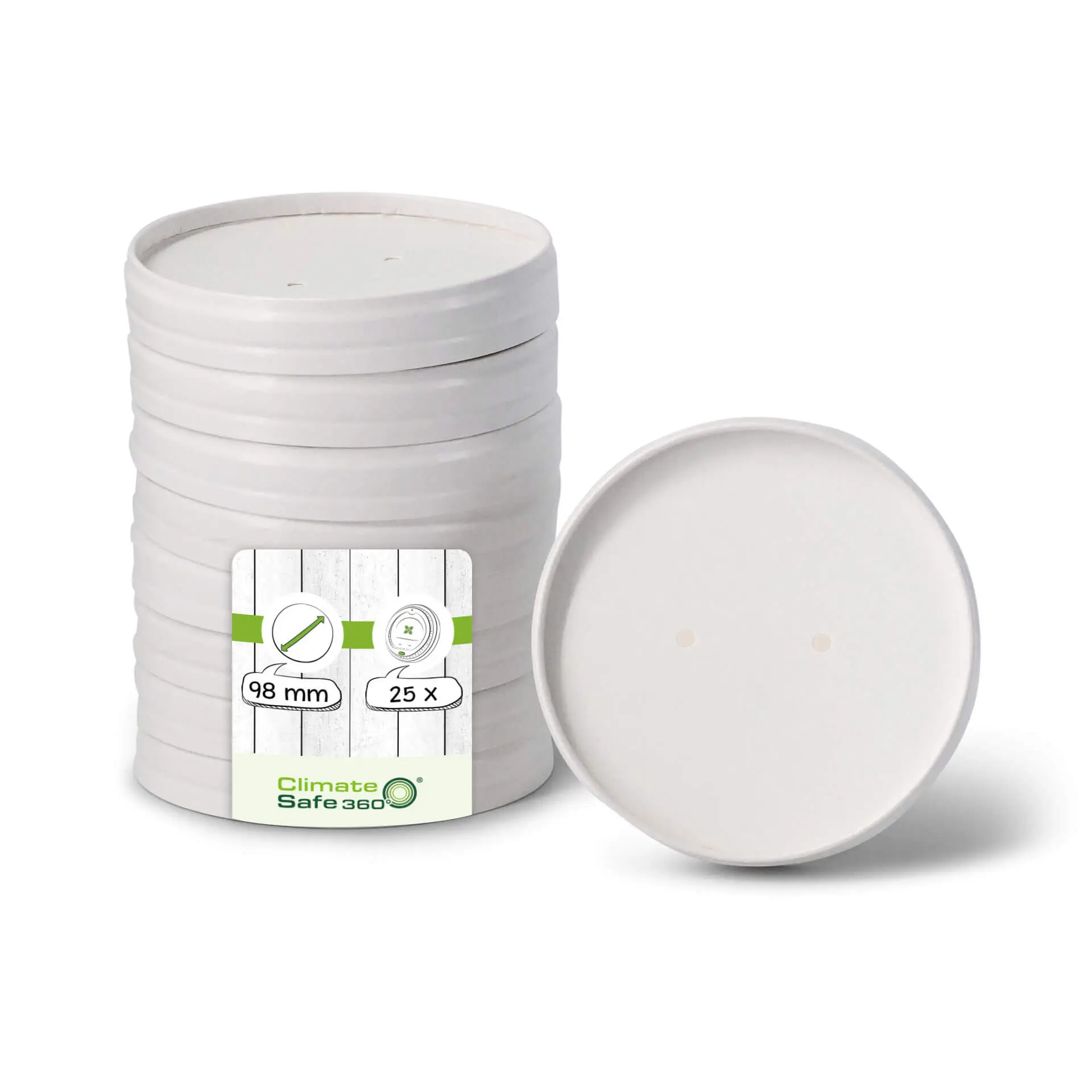 Pokrywka membranowa z tektury, średnica 98 mm, biała; dwa otwory do odprowadzania pary; odpowiednia do potraw płynnych i tłustych.