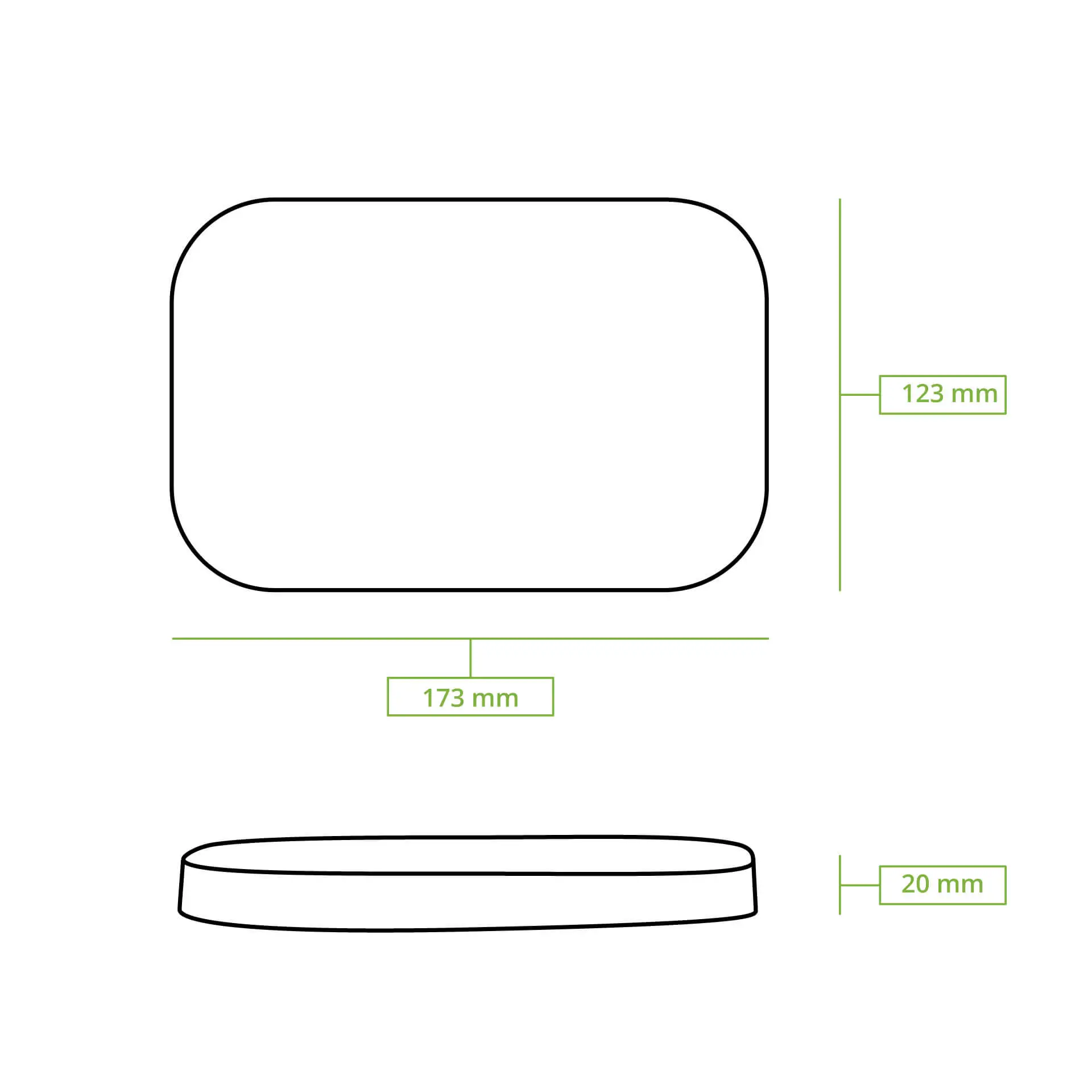 Prostokątny pokrywka membranowa do tacki kartonowej, wymiary 173 mm x 123 mm x 20 mm, odpowiednia do dań gorących i zimnych.