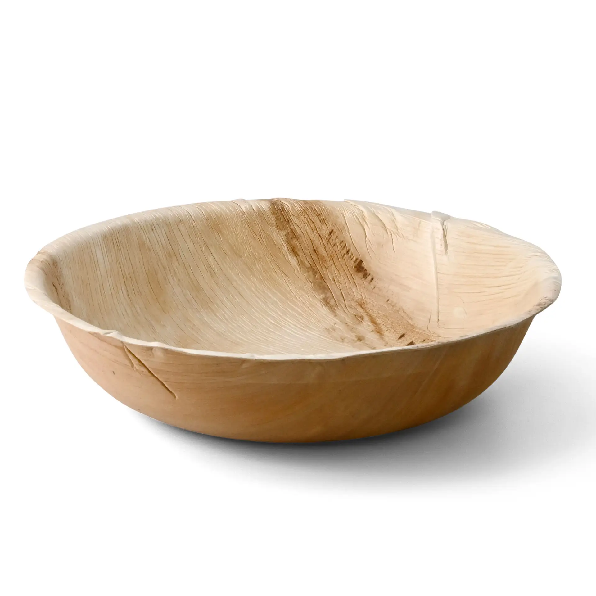 Okrągła miska z liści palmowych o średnicy 30 cm, idealna do podawania obfitych porcji jedzenia.
