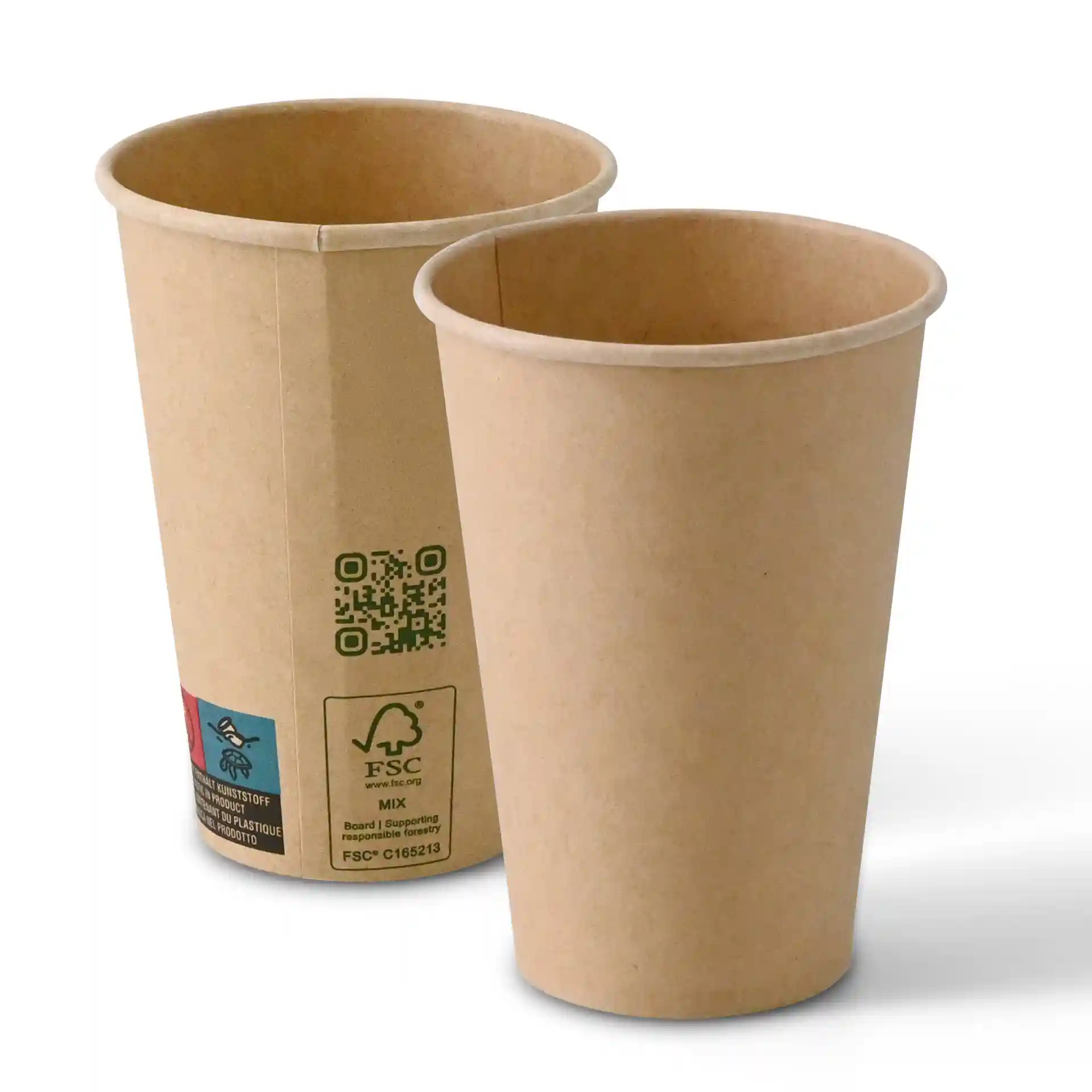 Brązowe jednowarstwowe kubki vendingowe, pojemność 180 ml, średnica 70 mm i wysokość 98 mm.