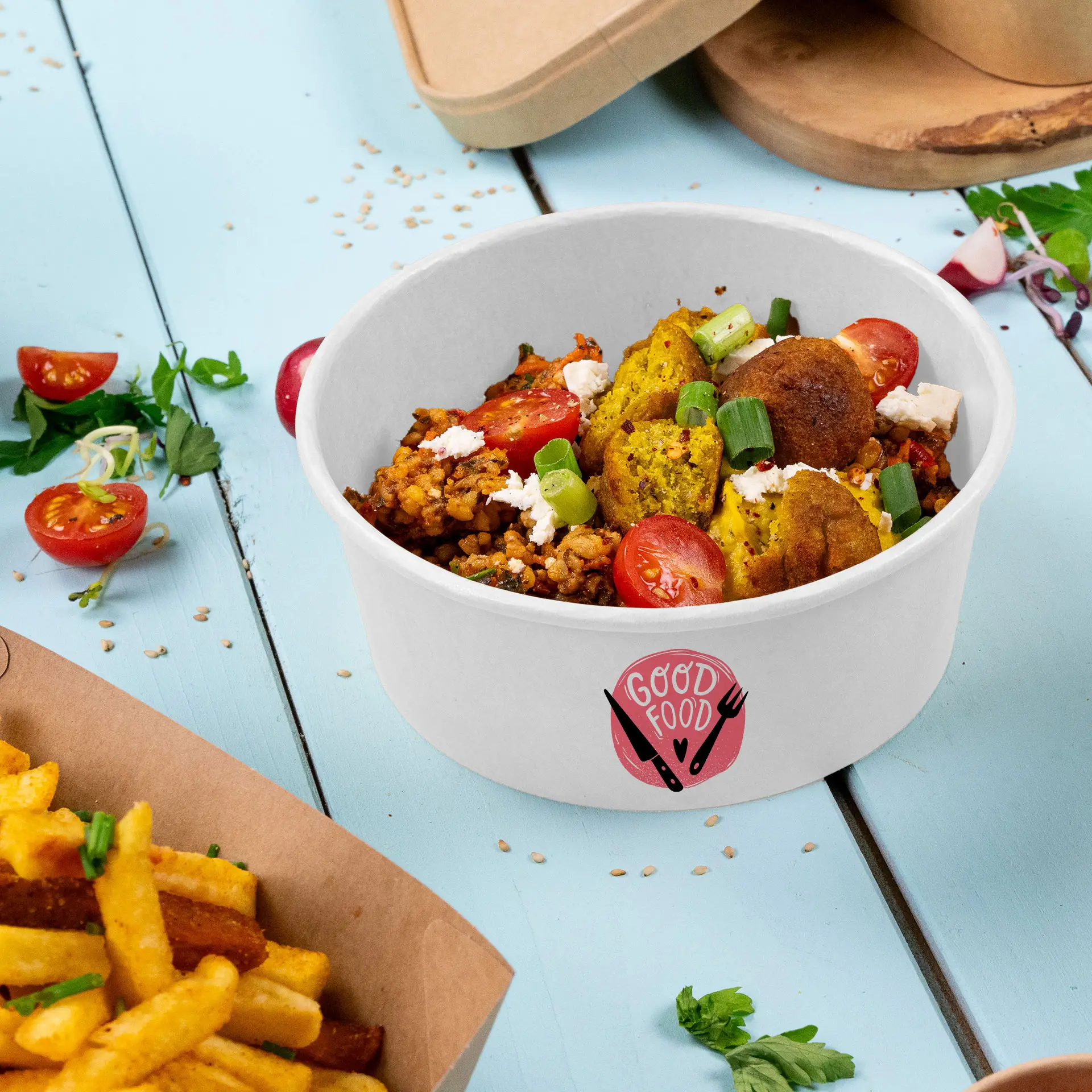 Miski sałatkowe z nadrukiem / Bowls personalizowane, 650 ml, Ø 150 mm, białe, powłoka PE