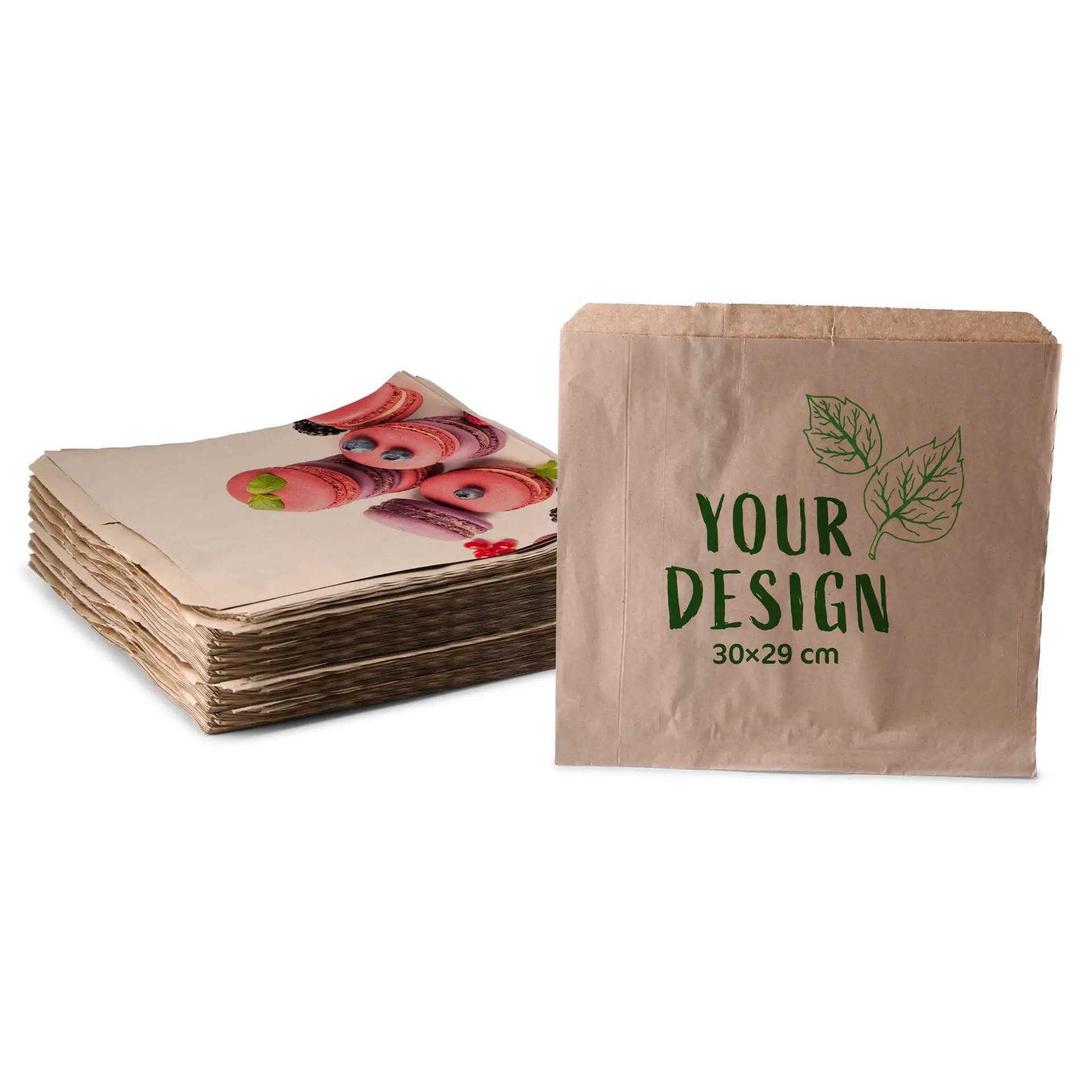 Torby płaskie z nadrukiem, brązowe, 30 × 29 cm