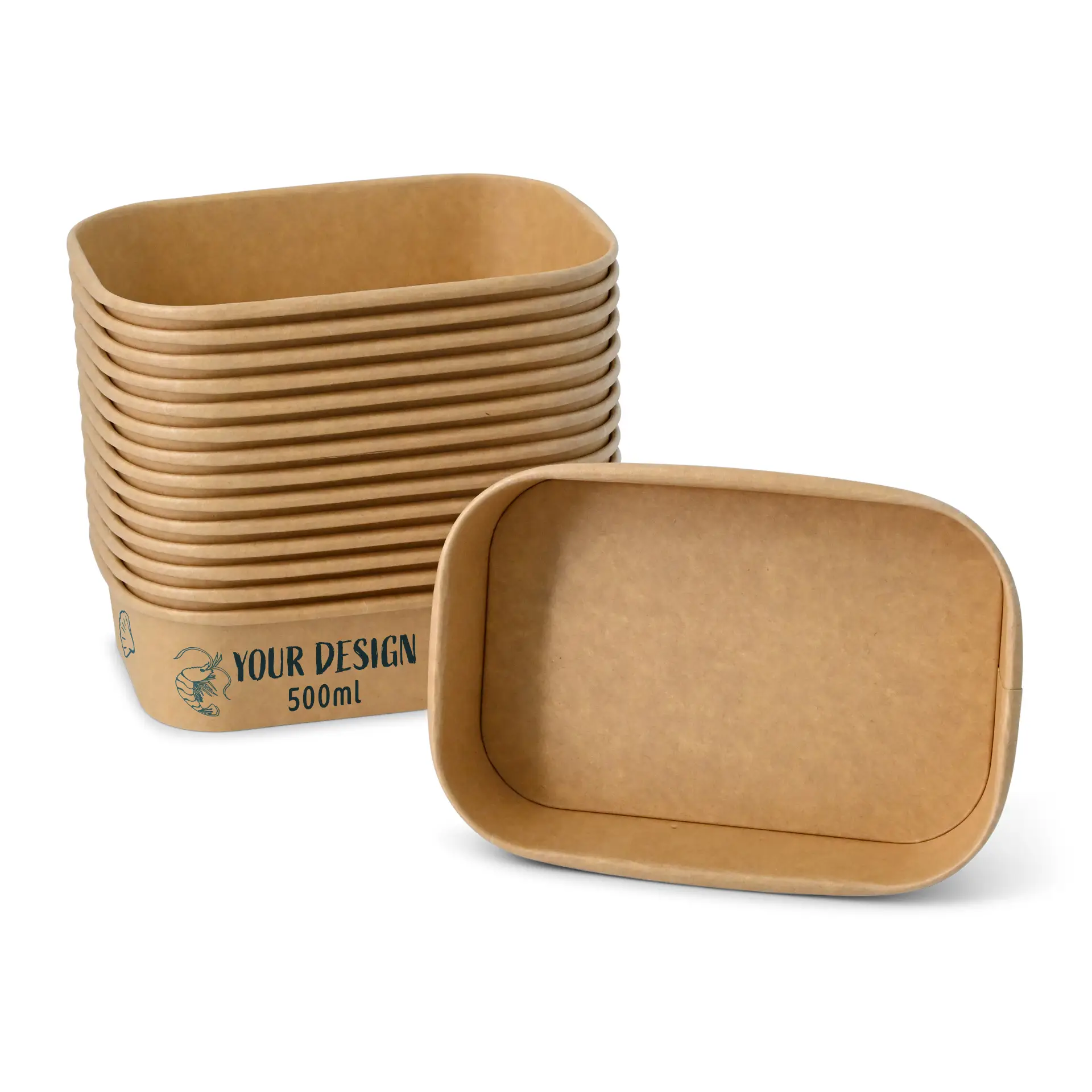 Miska sałatkowa z nadrukiem (prostokątna), 500 ml / 20 oz, brązowa, powłoka PLA