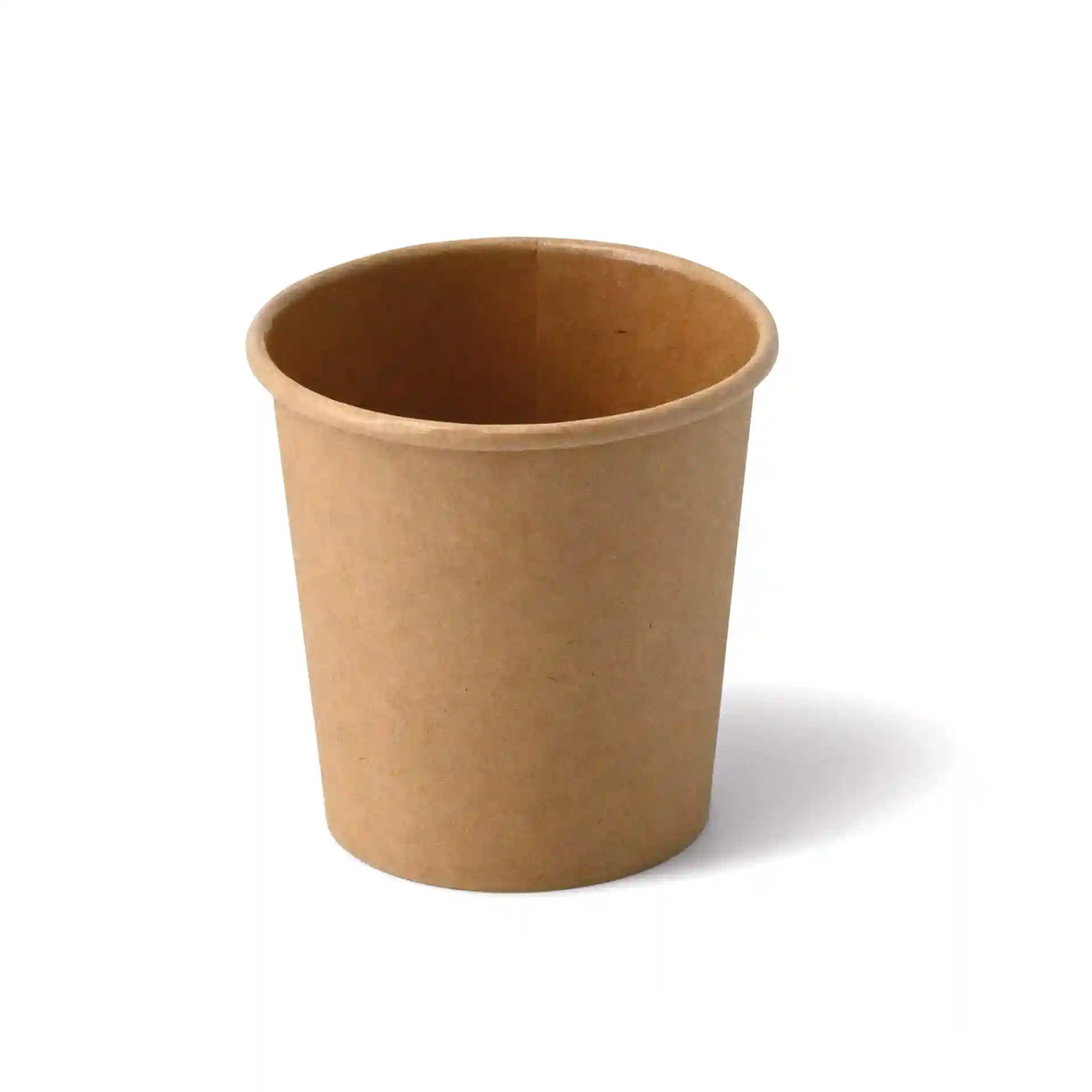 Brązowy kubek kartonowy o okrągłym kształcie, pojemności 4 oz i wysokości 60 mm.
