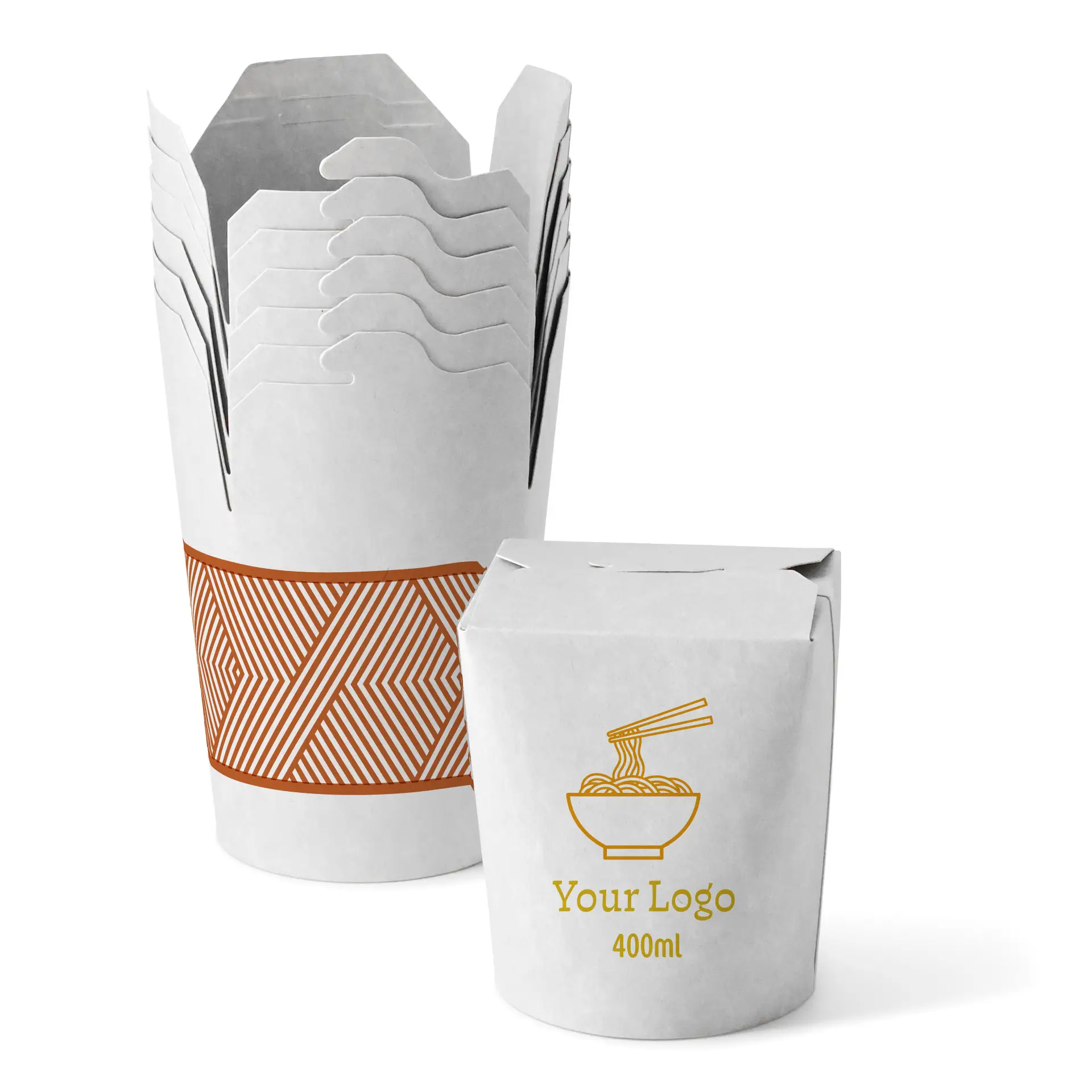 Pudełka na makaron z nadrukiem, 400 ml, biały, powłoka PE