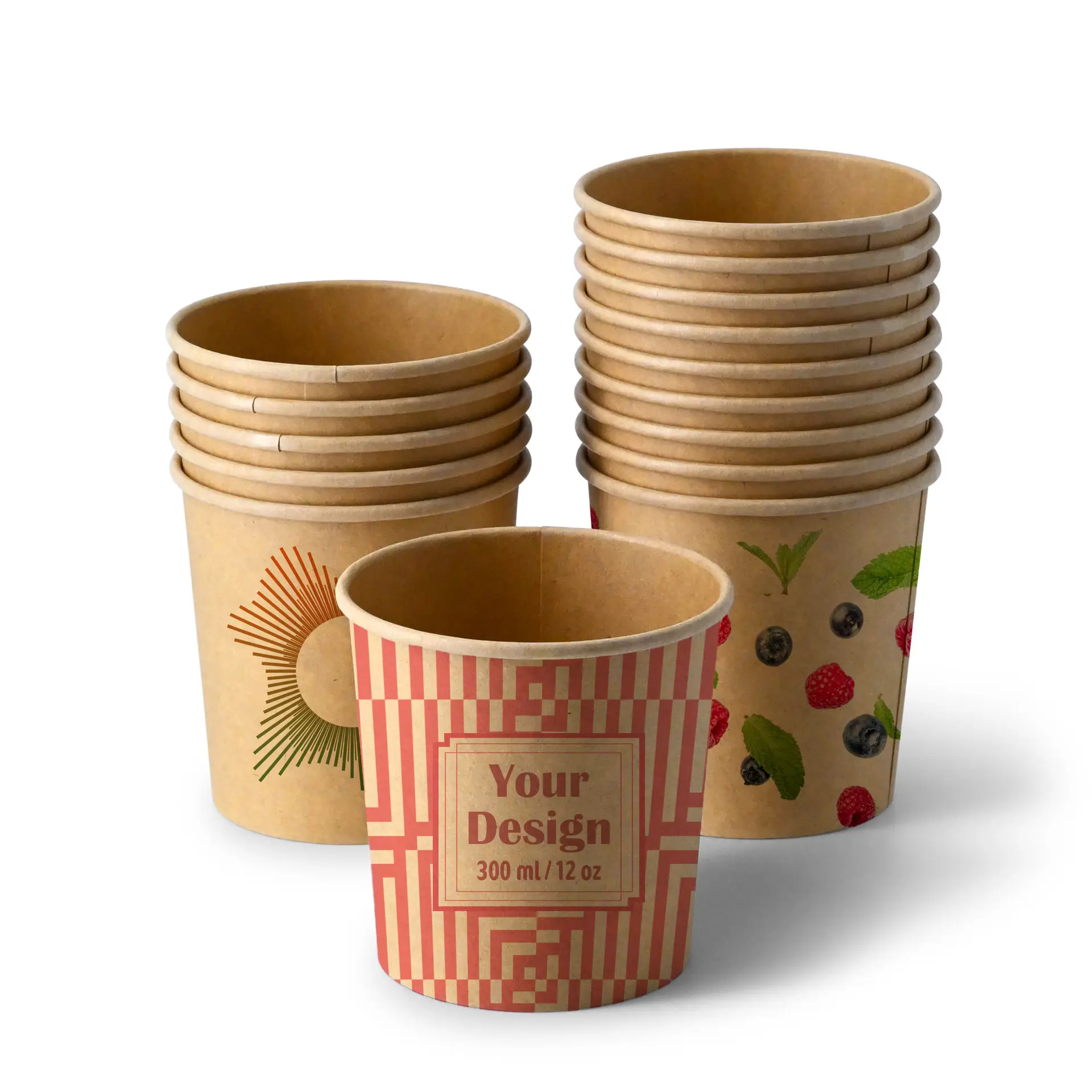 Suppenbecher to go bedruckt, 300 ml, Ø 90 mm, braun, PE-beschichtet