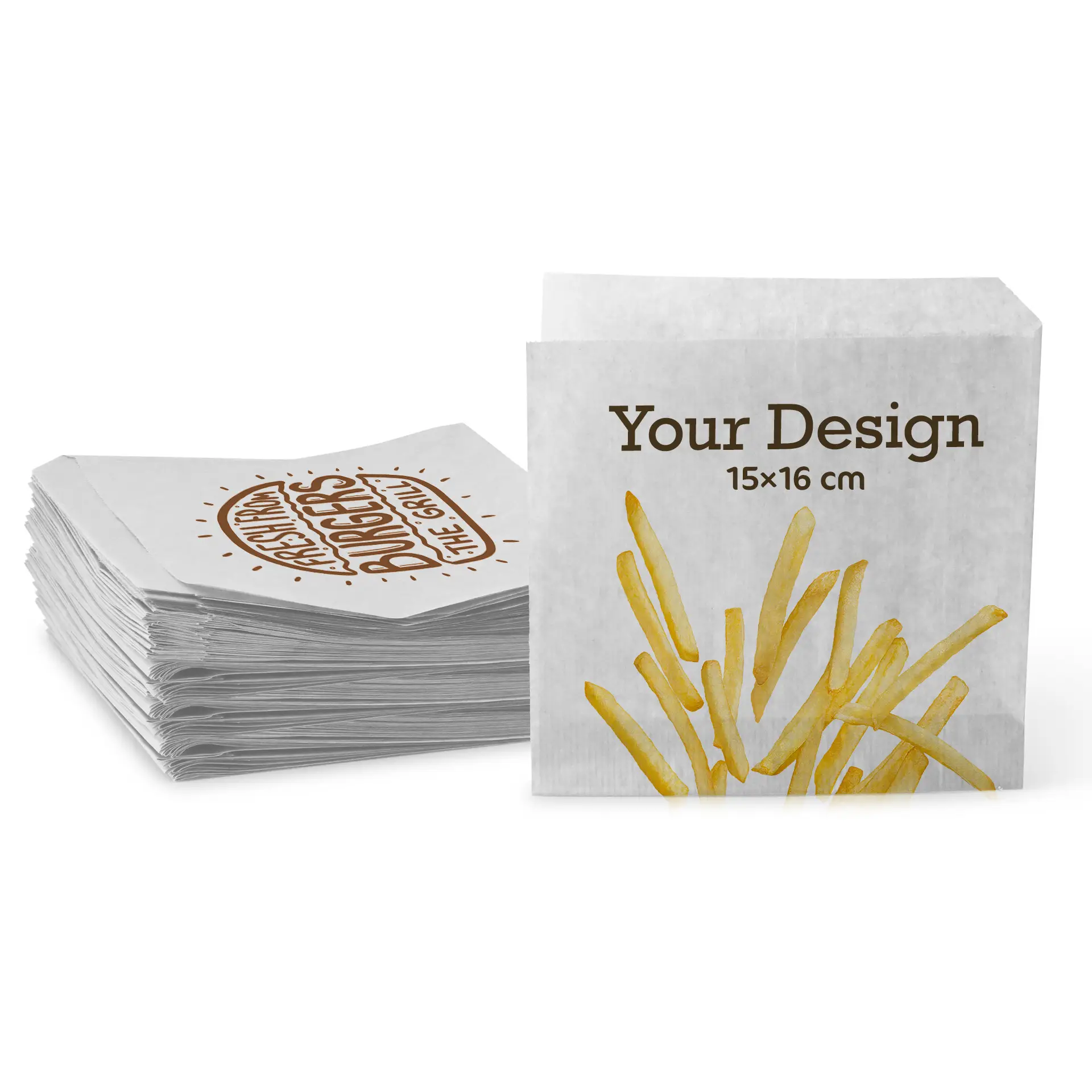 Torebki na burgery z nadrukiem, 15 x 16 cm, białym