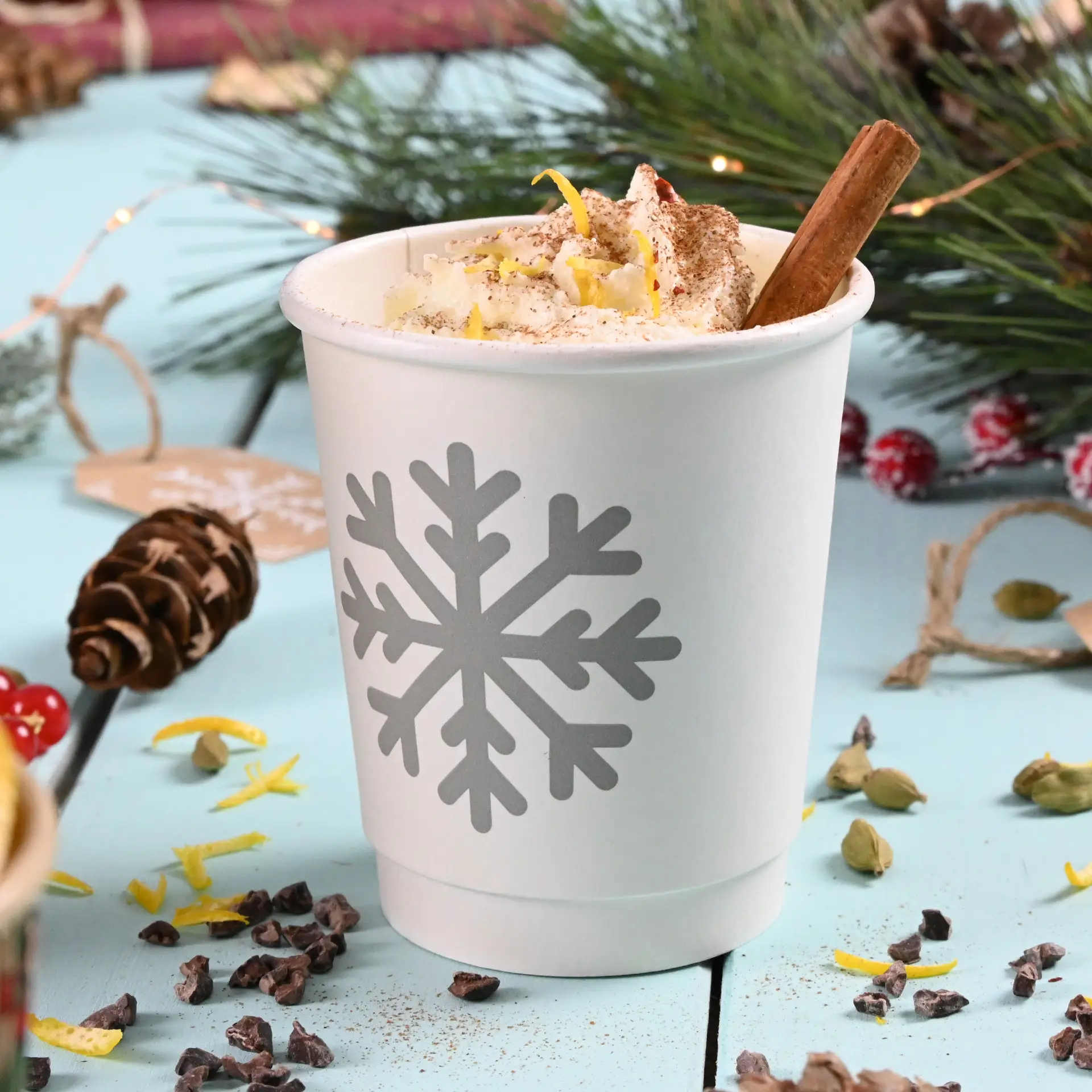 Pappbecher bedrucken (doppelwandig) 200 ml / 8 oz, doppelwandig, weiß, matt, PE-beschichtet