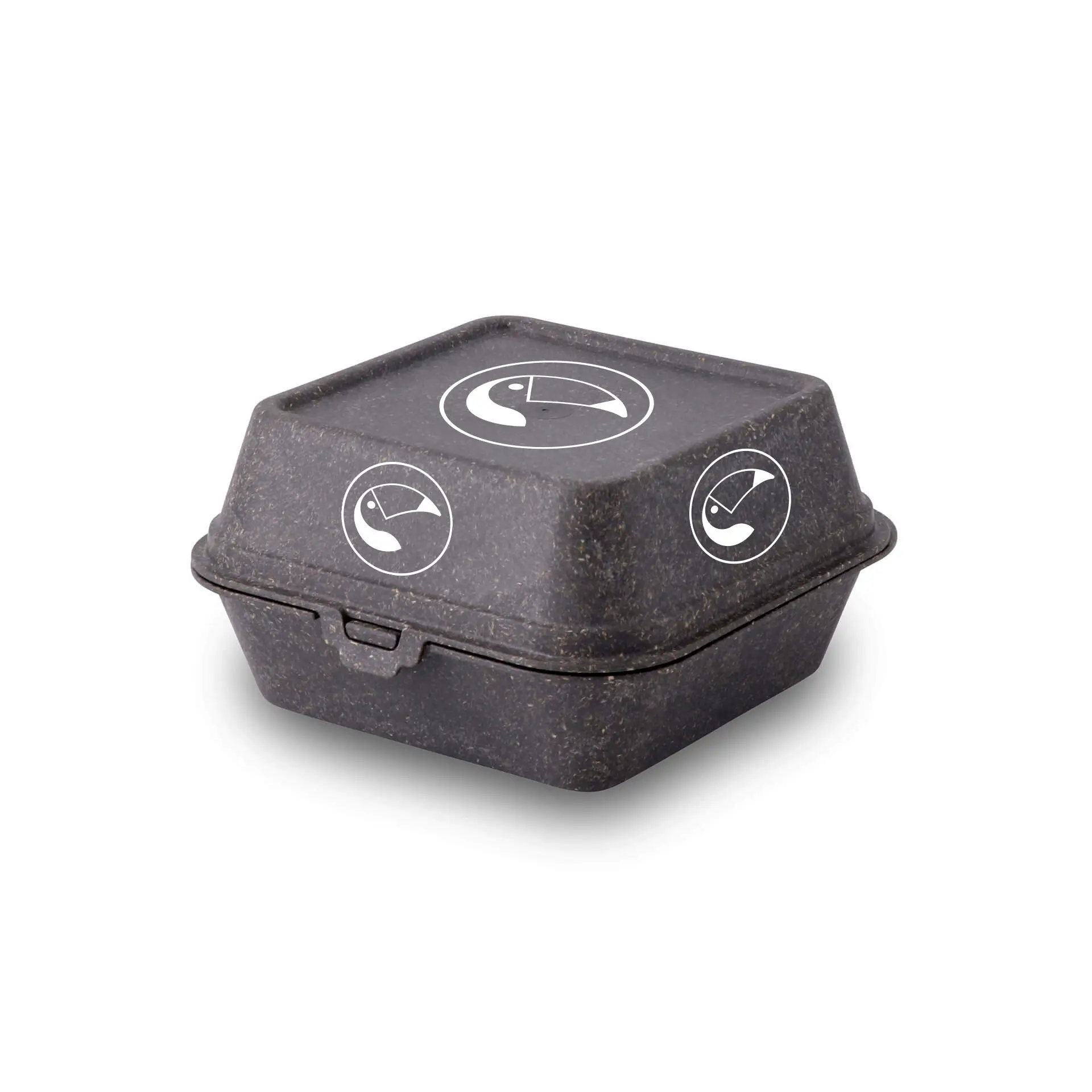 Nadruk na wielokrotnego użytku pudełkach na burgery, 16 x 15 x 8,5 cm, szare, nadruk na czterech stronach