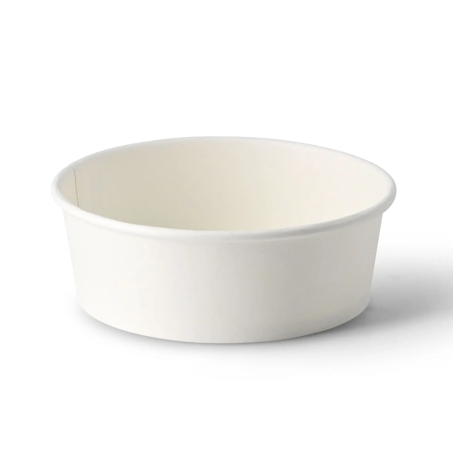 Jedna biała, okrągła miska papierowa z powłoką PE, pojemność 400 ml, odpowiednia do gorących i zimnych potraw.