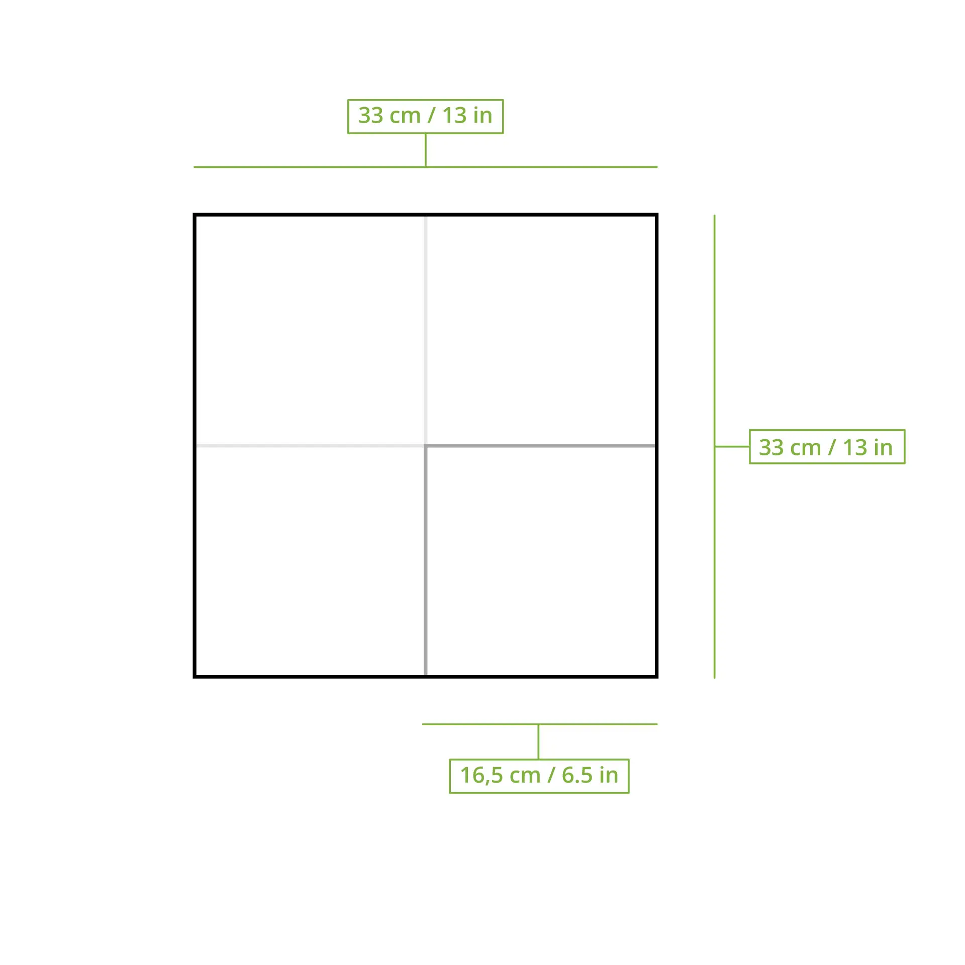 Wymiary wielorazowych serwetek papierowych: 33 x 33 cm, 2-warstwowe, złożone na ćwiartki, z subtelnym drukiem recyklingowym na papierze z recyklingu.