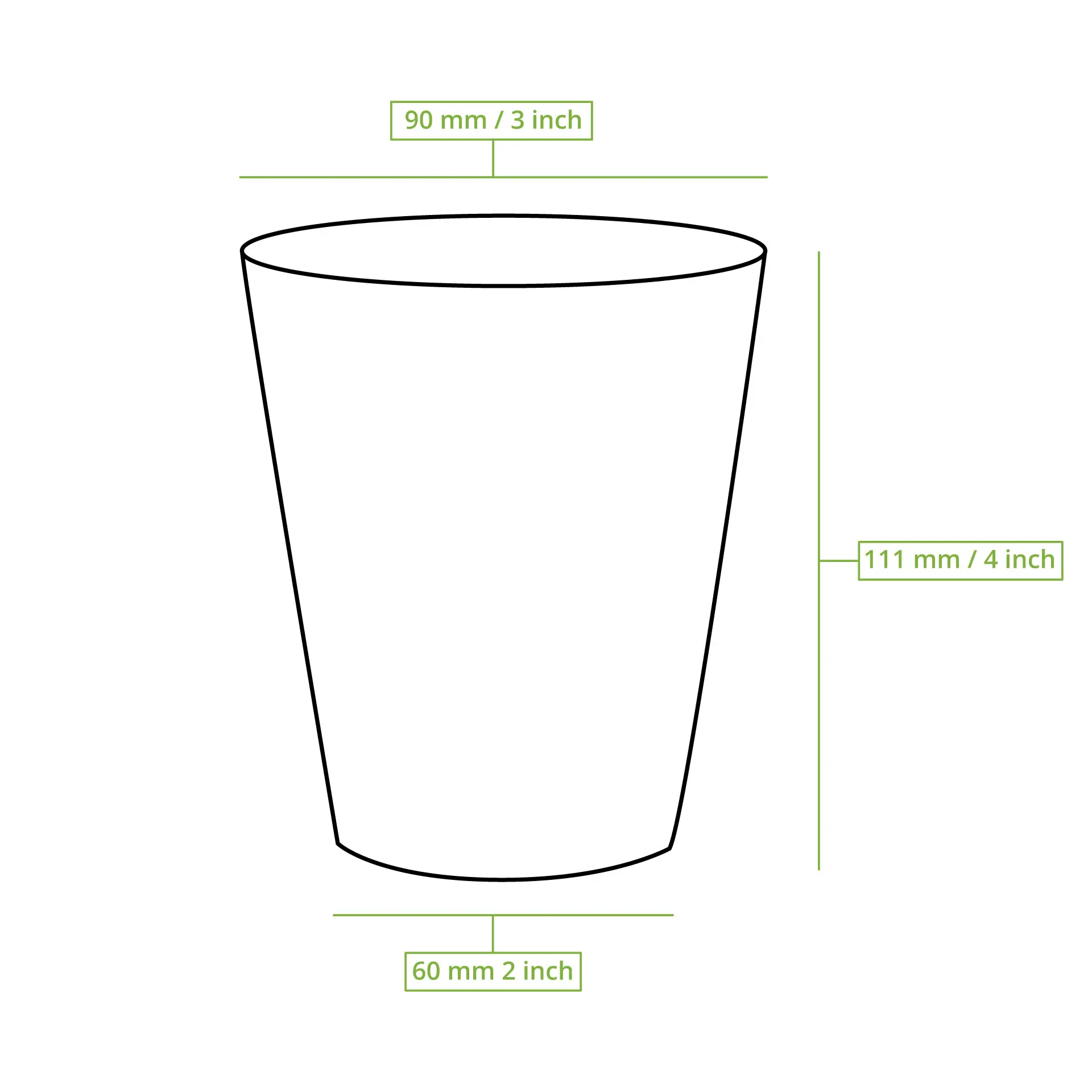 Jednowarstwowy czarny kubek papierowy, 300 ml / 12 oz, Ø 90 mm, z powłoką PLA dla ochrony przed wilgocią, wysokość 111 mm.