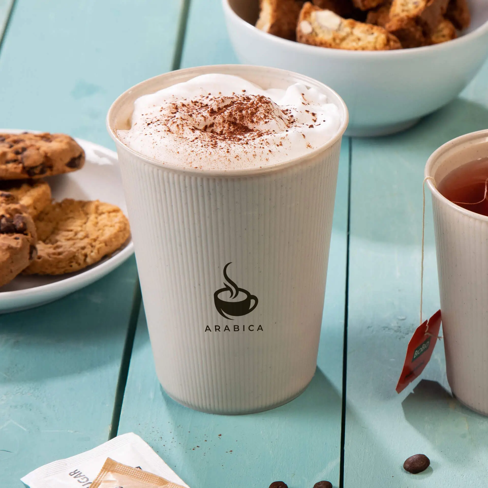 Kubki wielokrotnego użytku z nadrukiem, w stylu falistym, 400 ml / 16 oz, Ø 90 mm