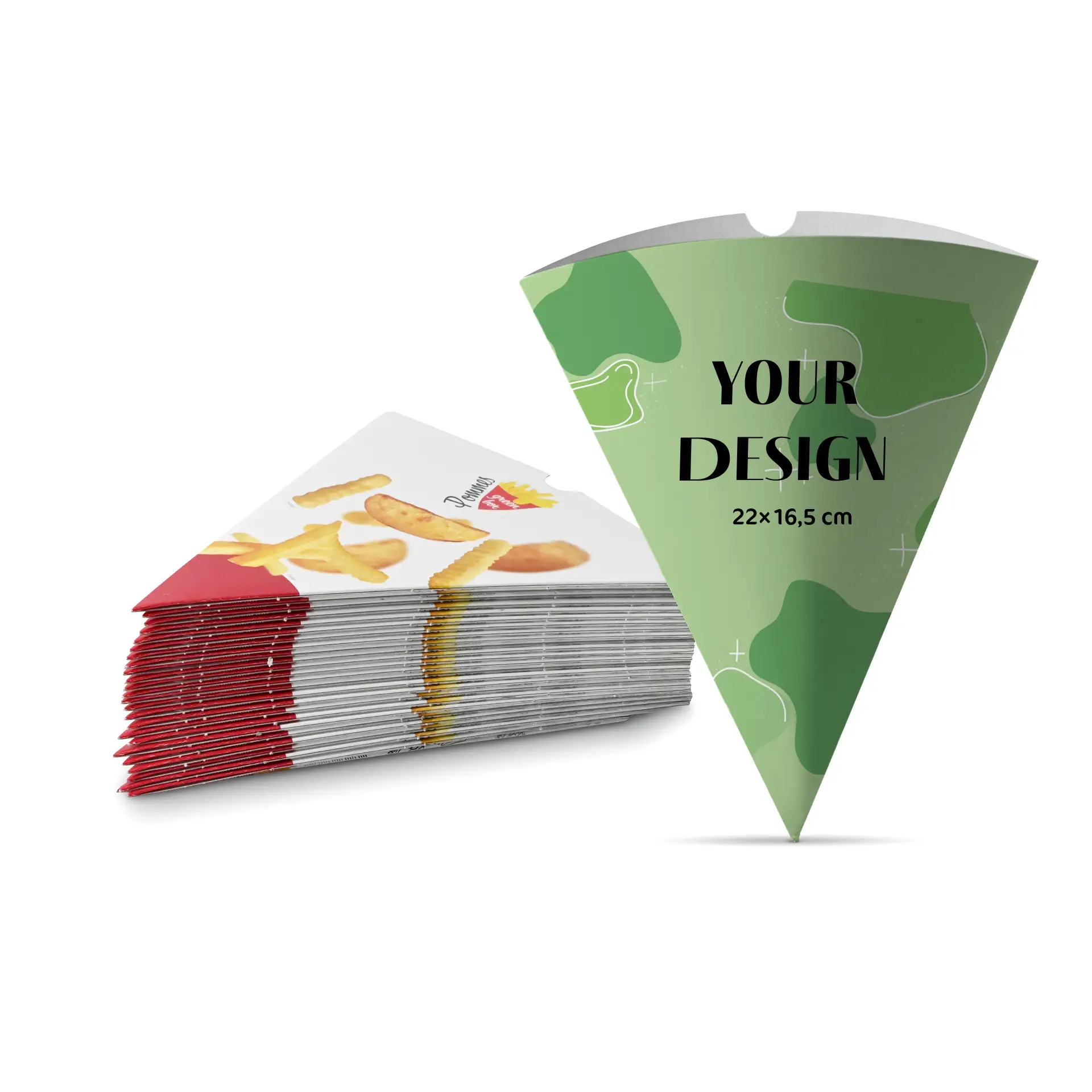 Pommestüte / Spitztüte bedruckt 18,3 x 1,8 cm, weiß