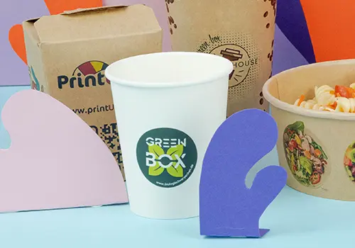 Niestandardowa etykieta na pokrywie pojemnika z papieru Kraft, z kolorowym wzorem i słowem "Logo."