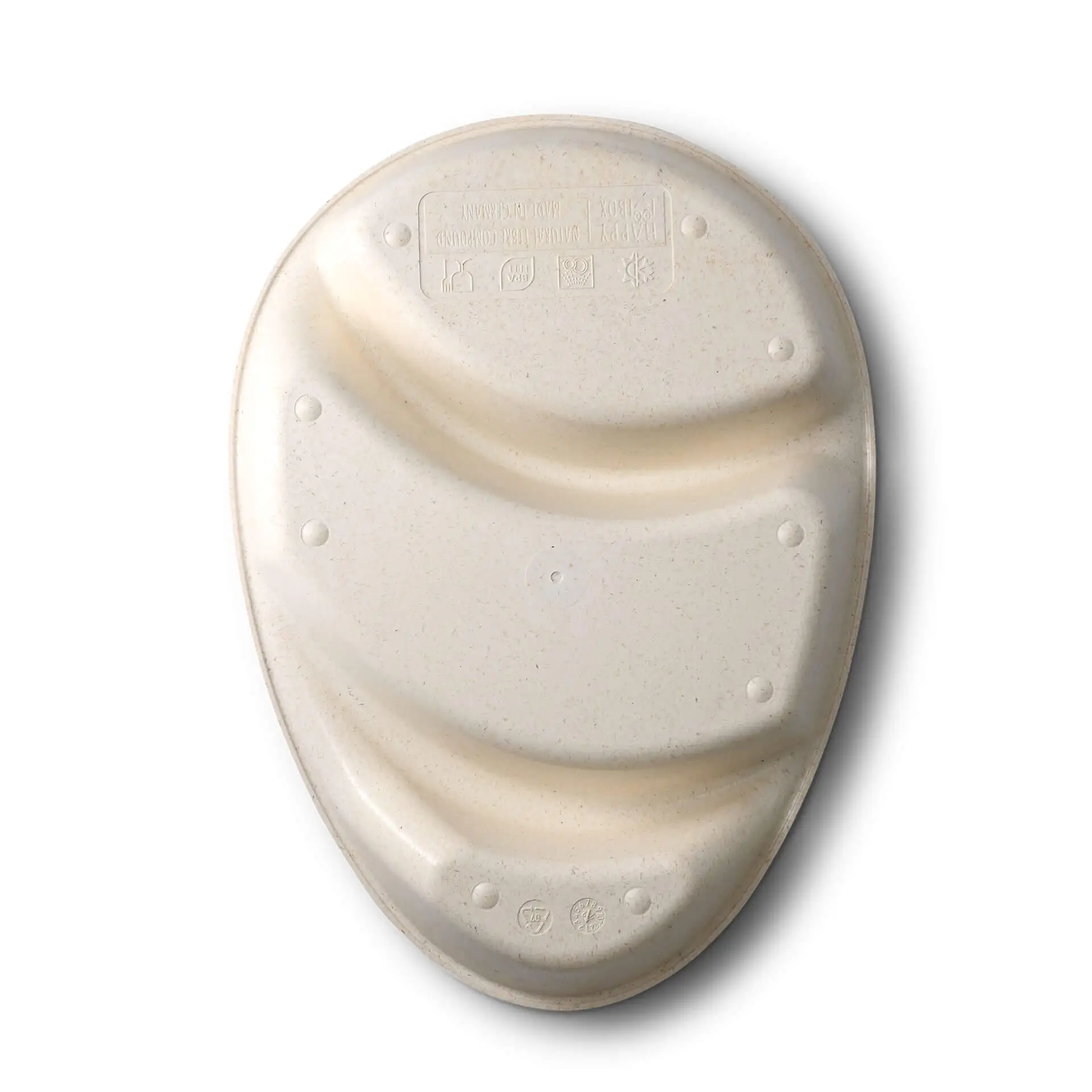 Wielokrotnego użytku talerz z trzema przegródkami w kremowej bieli do potraw gorących i zimnych; wykonany w 98% z odnawialnych materiałów, bezpieczny w zmywarce i mikrofalówce.