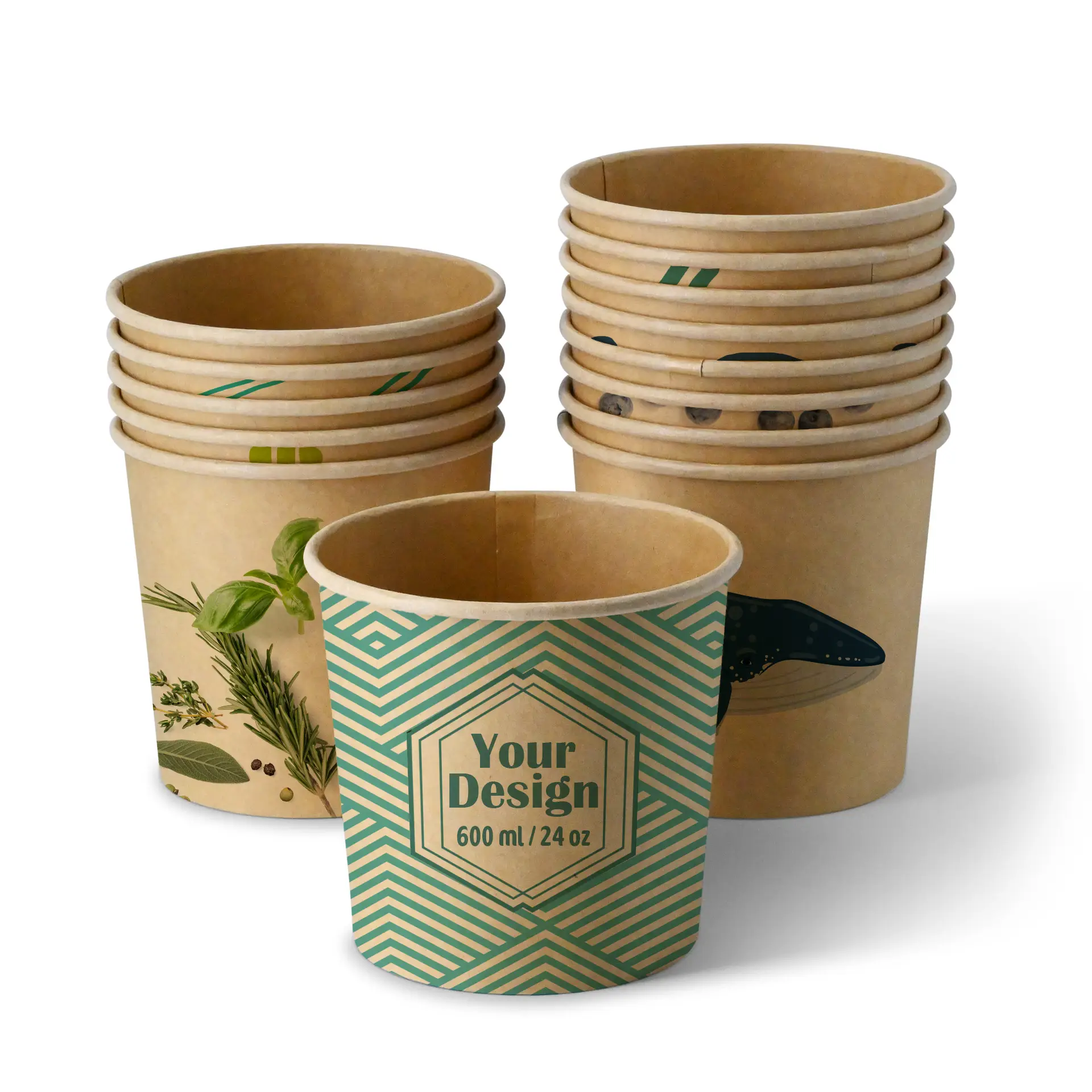 Suppenbecher to go bedruckt, 600 ml, Ø 115 mm, braun, PLA-beschichtet