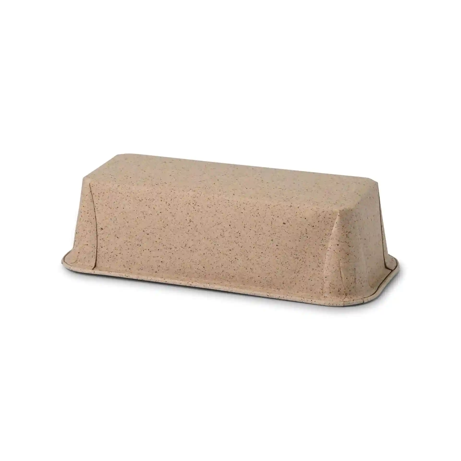Prostokątna forma do pieczenia z brązowego papieru kakaowego, o wymiarach 20 × 7 × 6 cm.