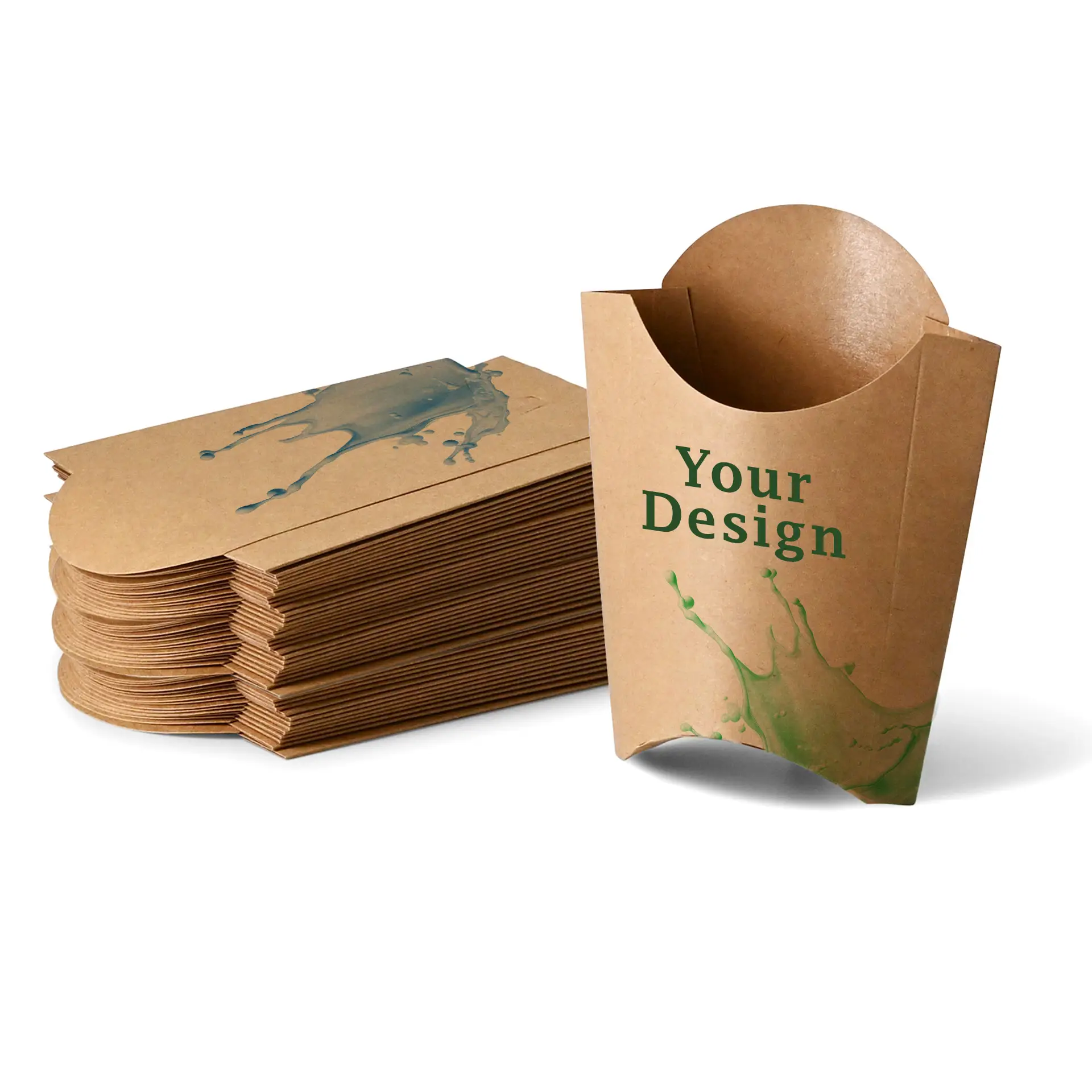 Pojemniki na frytki z nadrukiem, 8,5 x 5 x 12 cm, powłoka na bazie wody