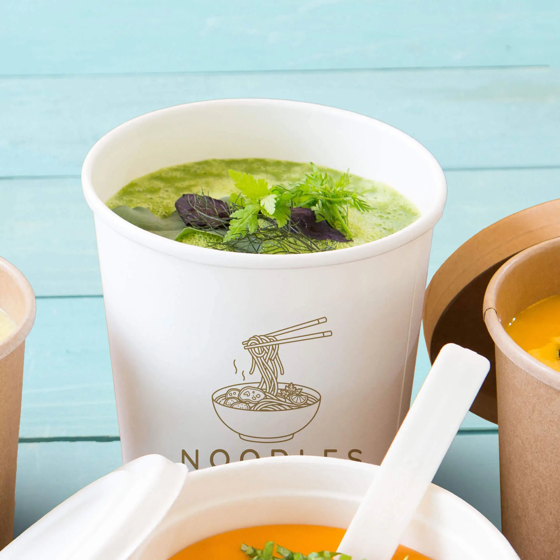 Suppenbecher to go bedruckt, 400 ml, Ø 95 mm, weiß, PE-beschichtet