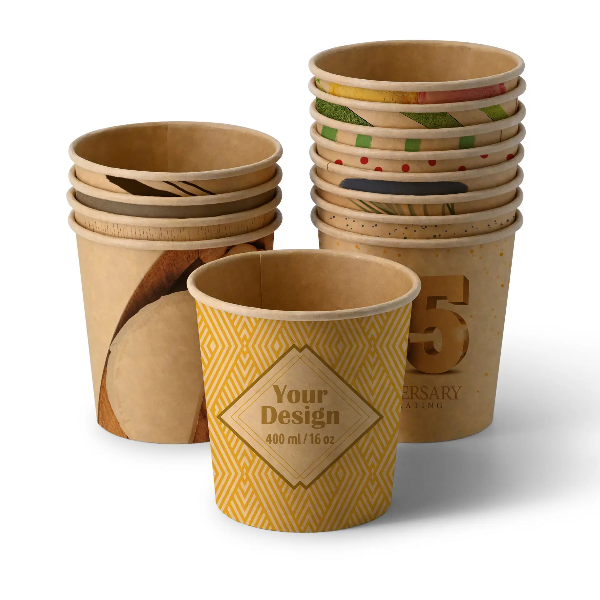 Suppenbecher to go bedruckt, 400 ml, Ø 95 mm, braun, PE-beschichtet