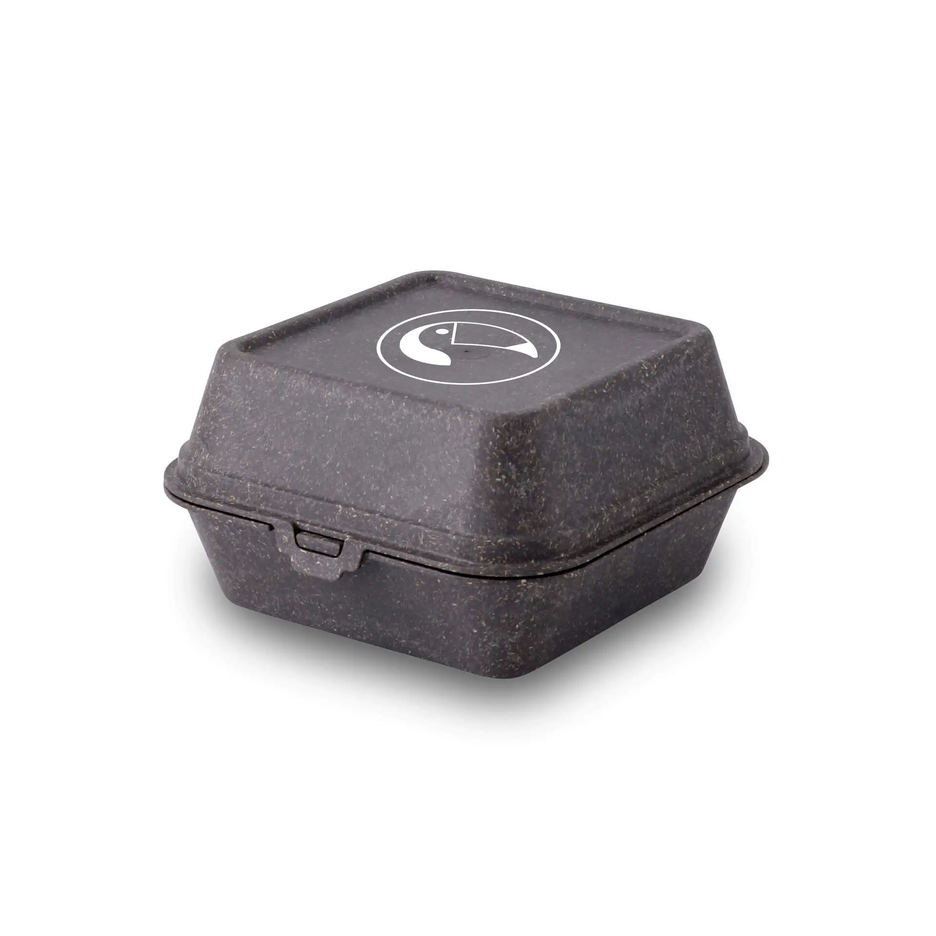 Nadruk na wielokrotnego użytku pudełkach na burgery, 16 x 15 x 8,5 cm, szare, jednostronny nadruk