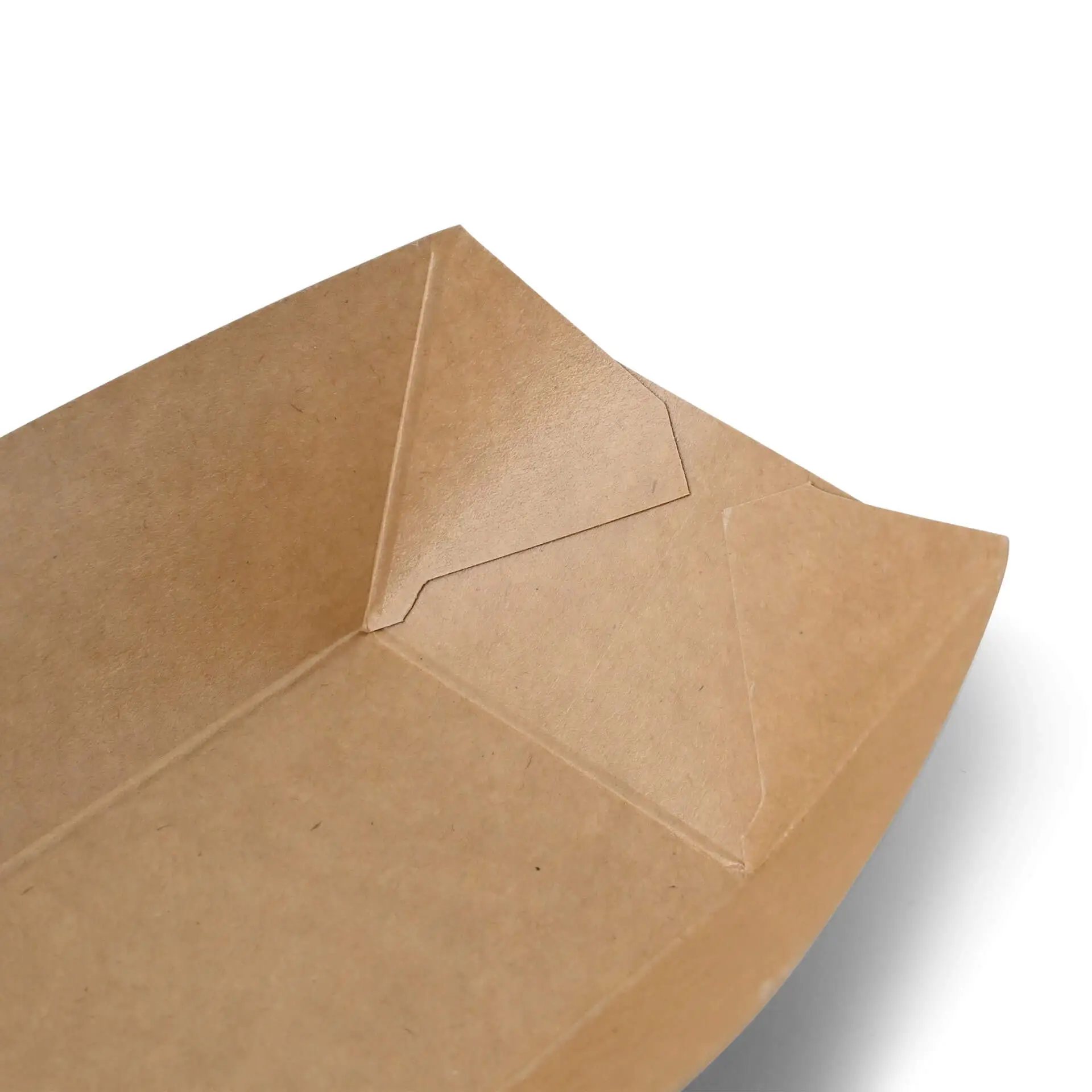 Brątray z tektury, 200 ml, pokazujący widok wewnętrzny z trójkątnymi rogami; biodegradowalny i odpowiedni do jedzenia palcami.