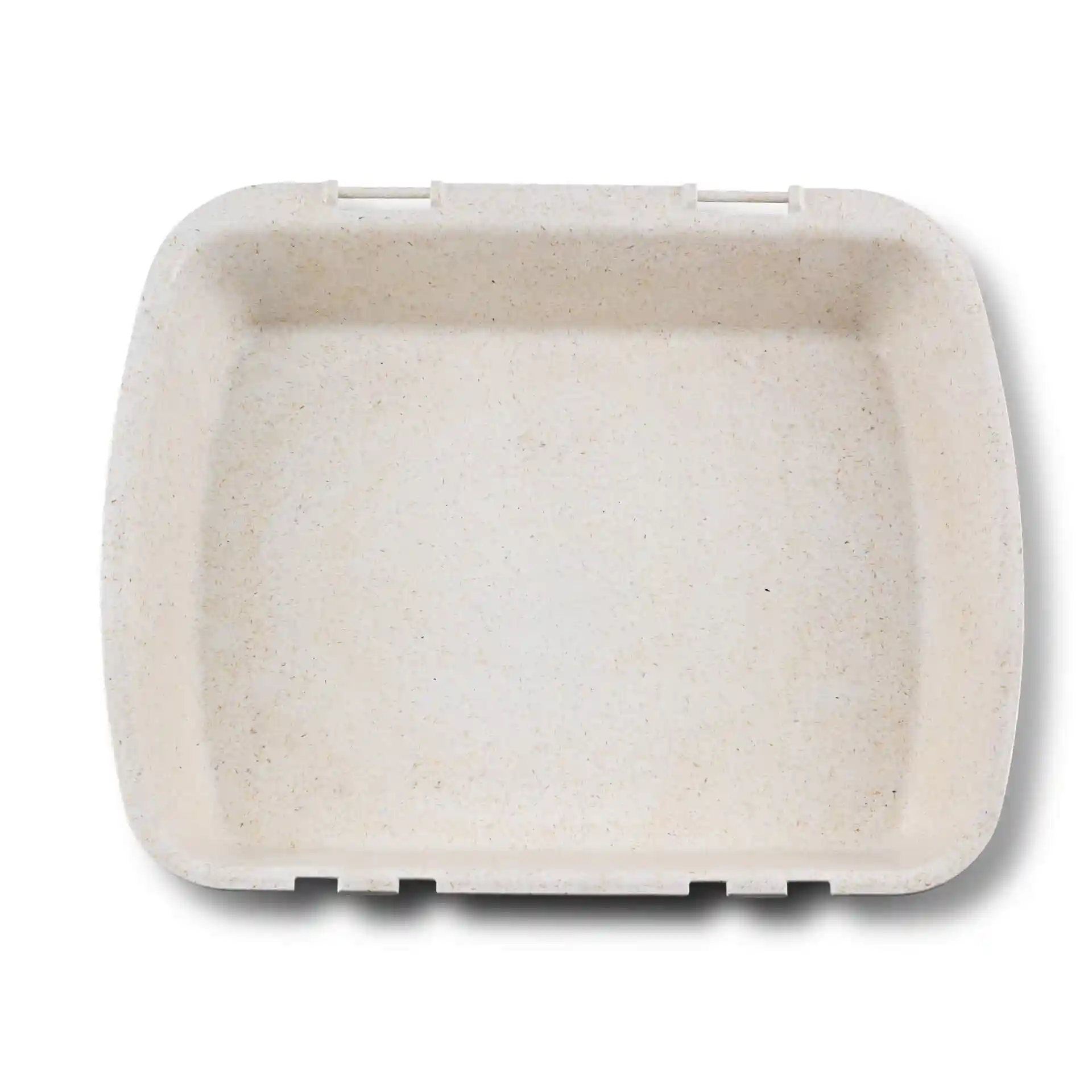 Prostokątny wielokrotnego użytku pojemnik na menu w kremowej bieli, 24,5 x 20 x 4,5 cm, wykonany z materiału bio-kompozytowego.