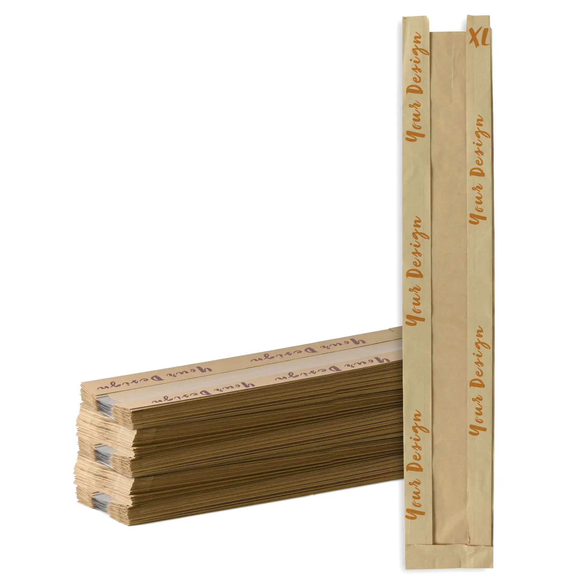 Nadrukowana papierowa torba na pieczywo z okienkiem, rozmiar XL - 10 × 5 × 63 cm, brązowa