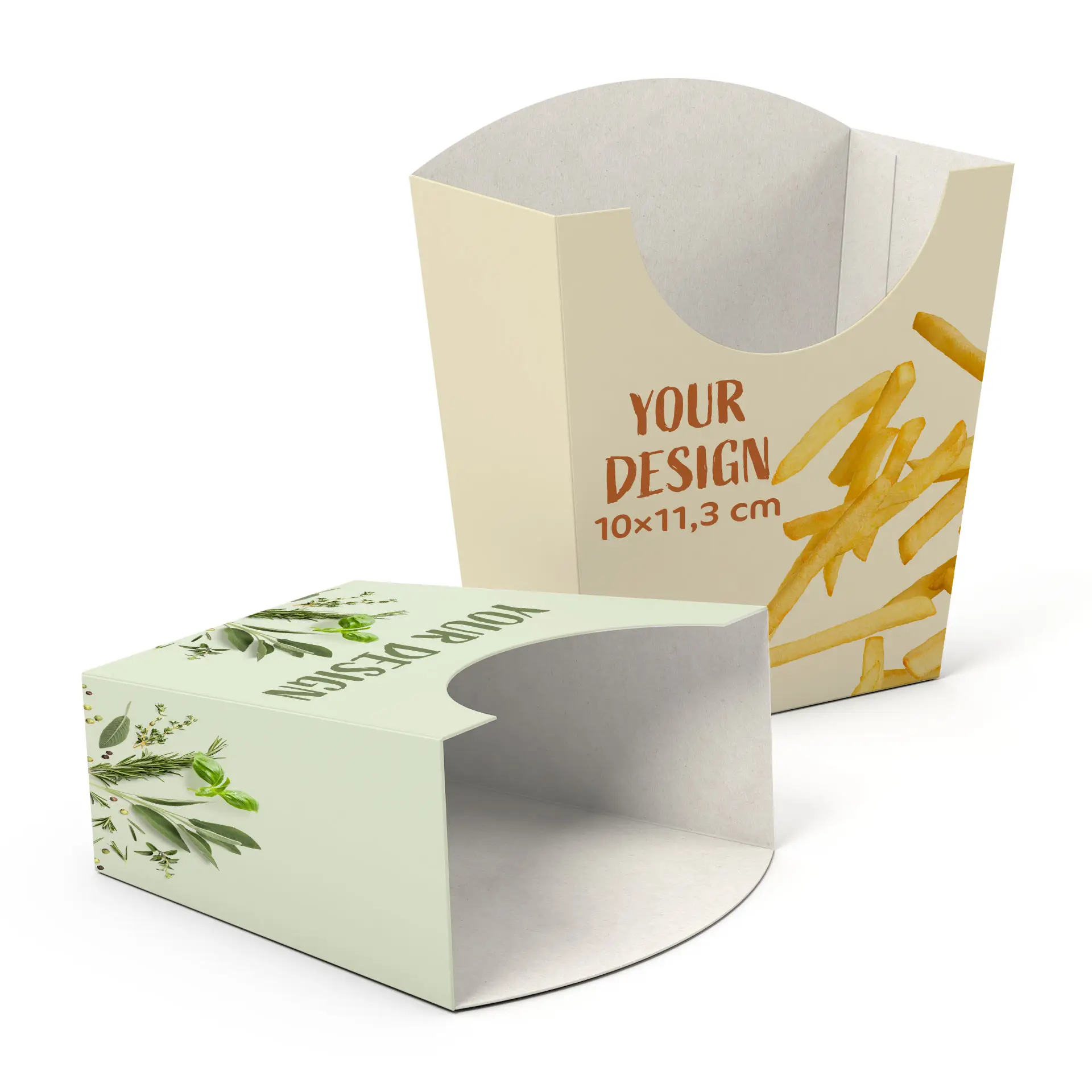 Nadrukowane pudełka na frytki, 10 x 5 x 11,3 cm, białe, prostokątne