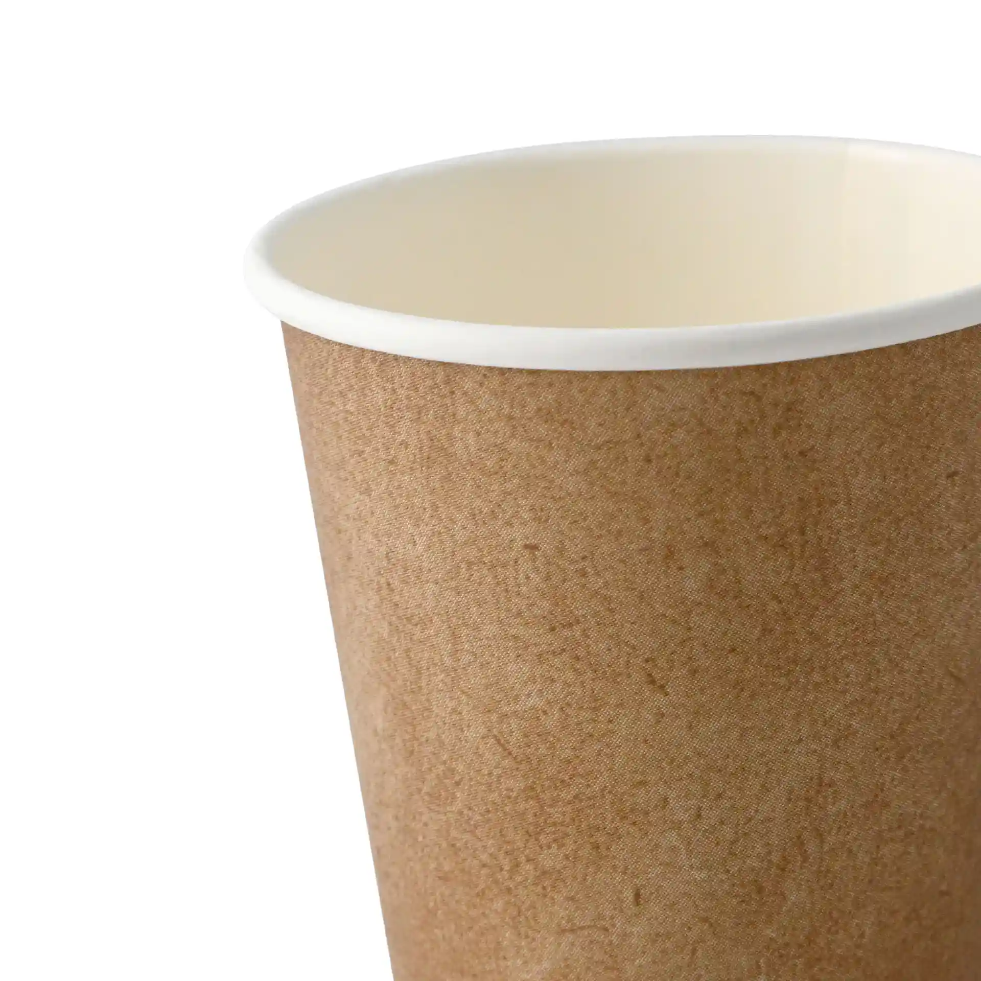 Brązowy kubek papierowy z białym wnętrzem, jedna ścianka, pojemność 200 ml, wysokość 90 mm i średnica 80 mm.