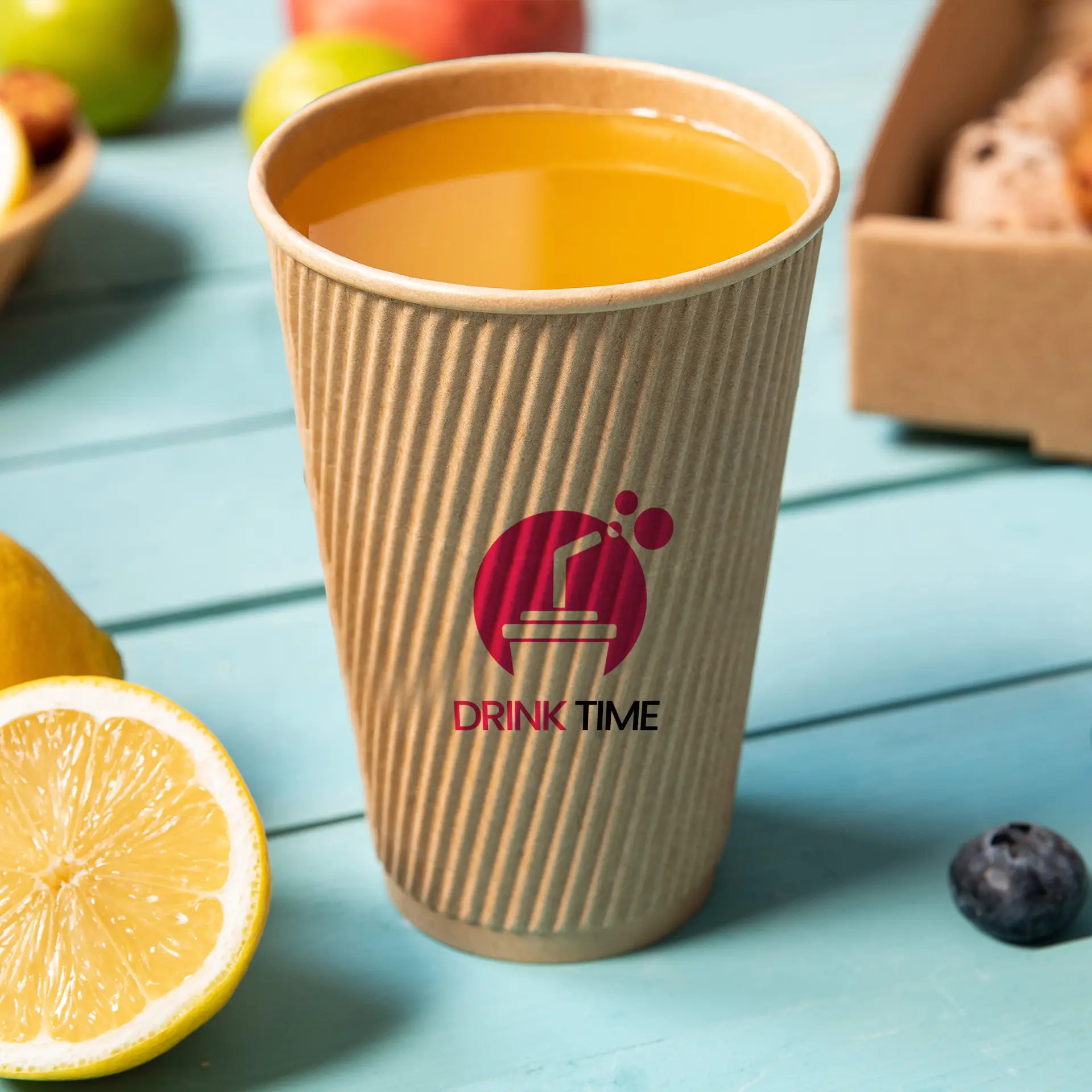 Riffelbecher bedruckt, 400 ml / 16 oz, braun, PLA-beschichtet