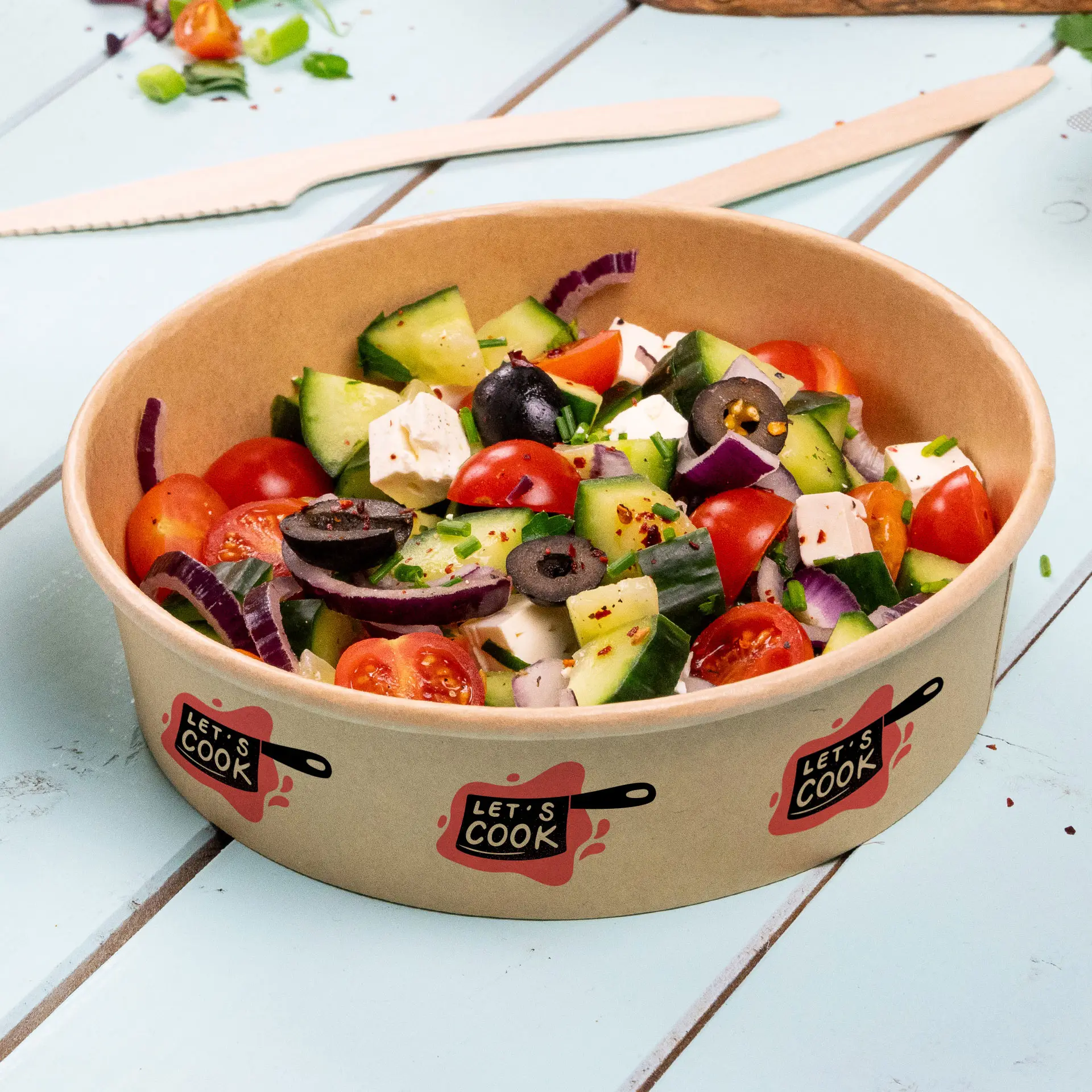 Miski sałatkowe z nadrukiem / Bowls personalizowane, 400 ml, Ø 150 mm, brązowe, powłoka PE