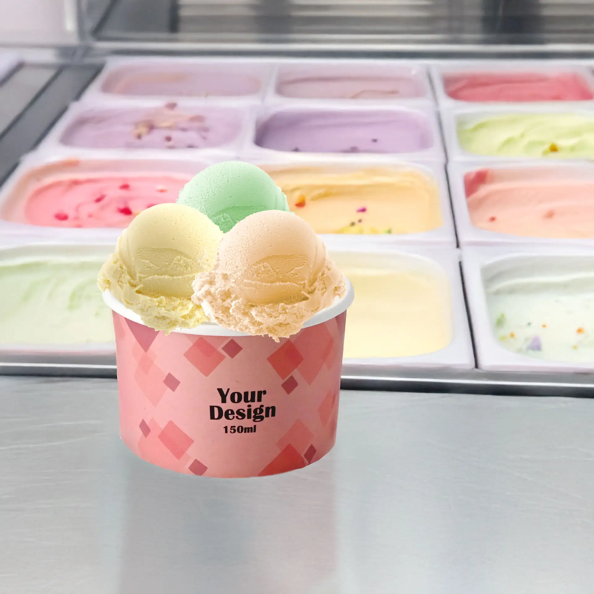 Eisbecher bedrucken, 150 ml / 6 oz, weiß, PE-beschichtet