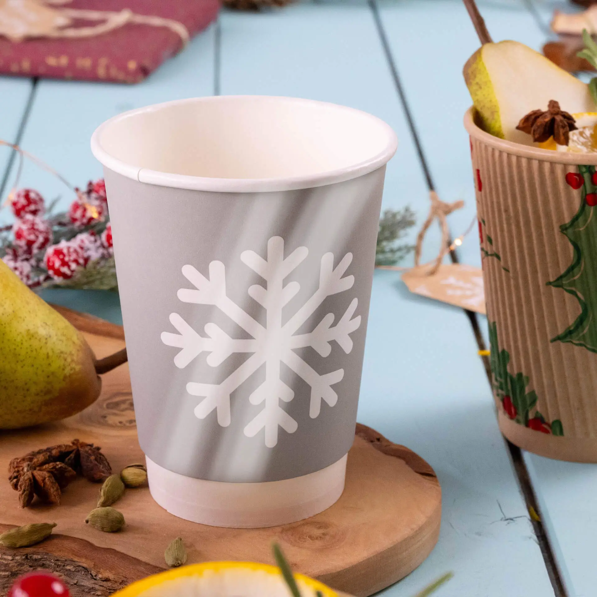 Pappbecher bedrucken (doppelwandig) 300 ml / 12 oz, doppelwandig, weiß, glänzend, wasserbasierte Beschichtung