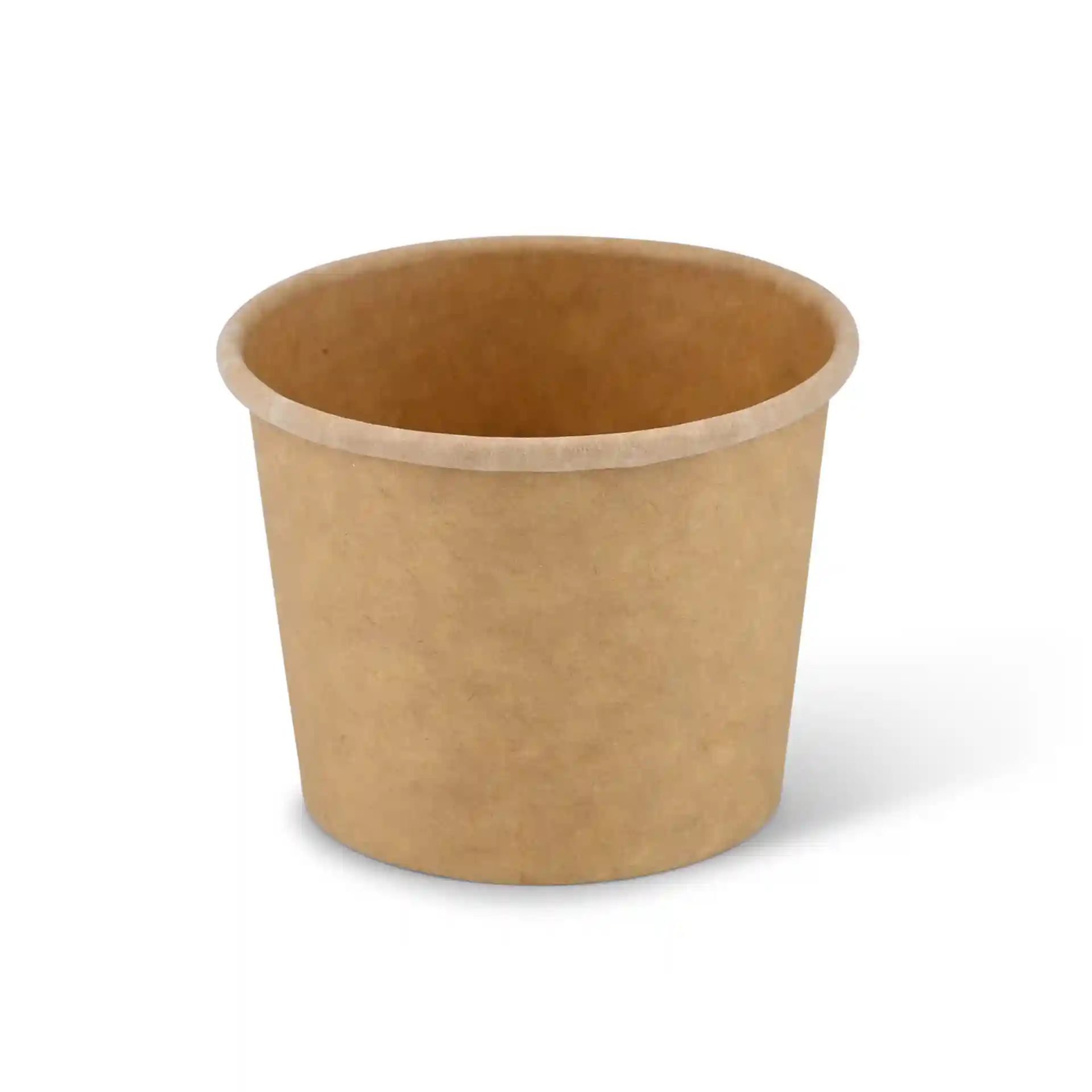 Brąski papierowy kubek o wysokości 47 mm i średnicy górnej 62 mm.