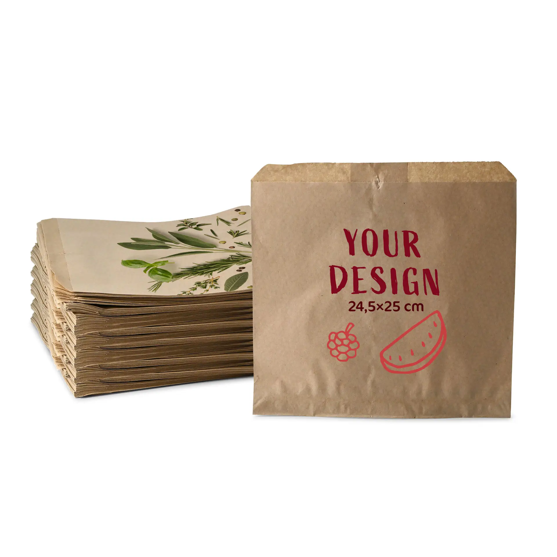 Torby płaskie z nadrukiem, brązowe, 24,5 × 25 cm