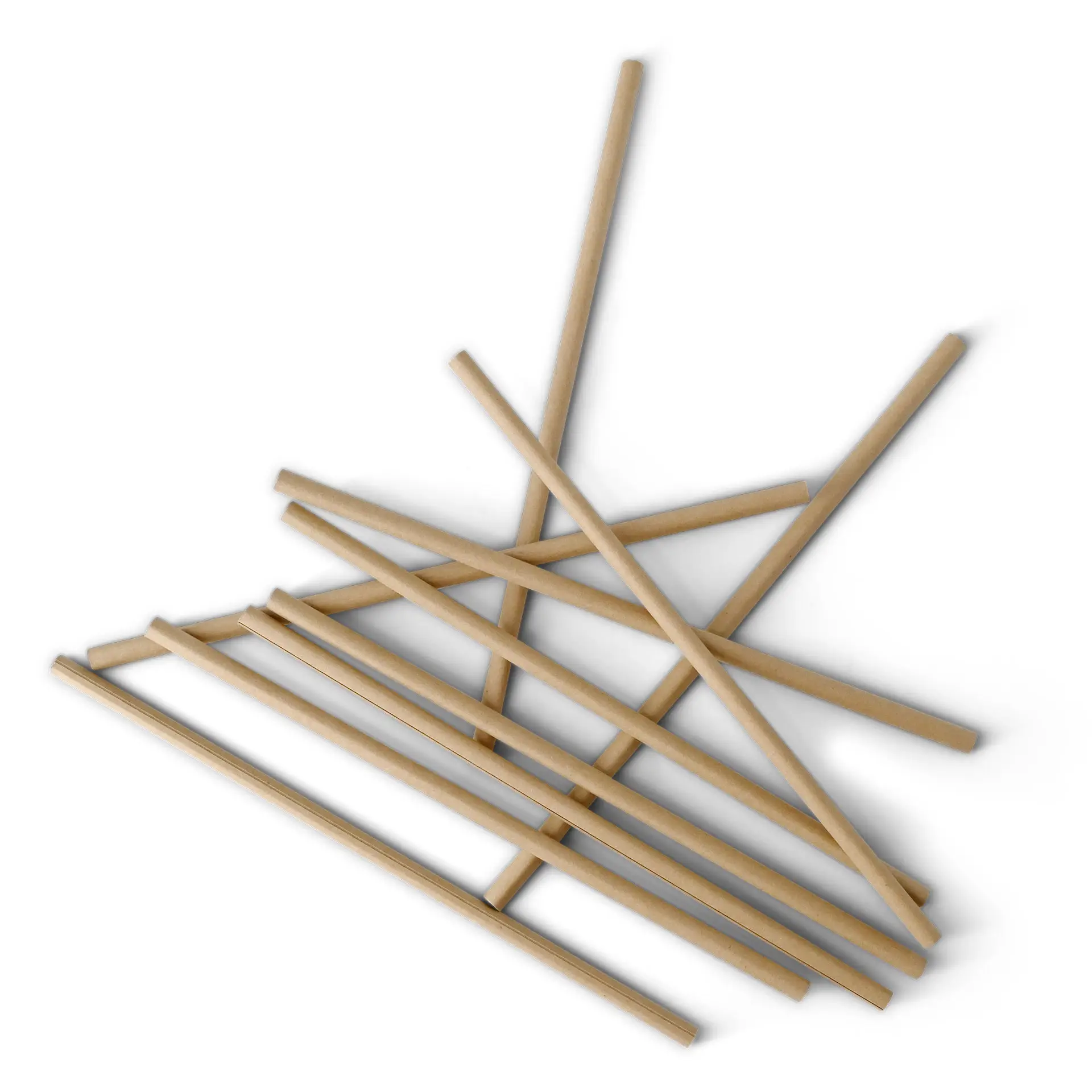 Brą straw biodegradable papierowe słomki w różnych długościach, rozsiane na białym tle.