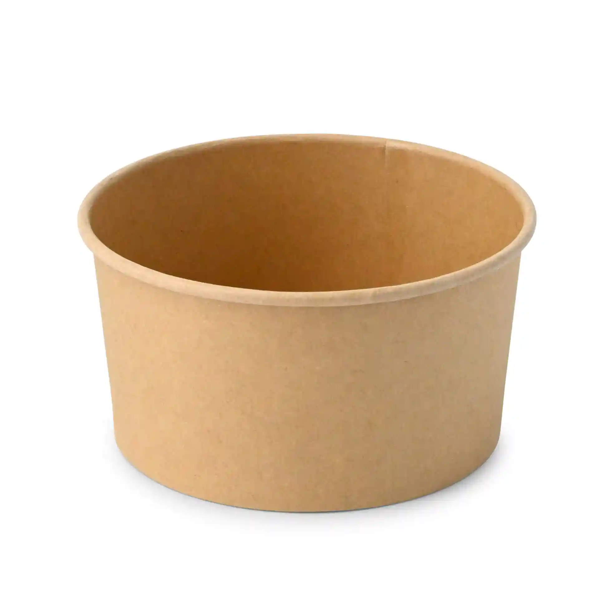 Brąbową okrągłą miskę papierową o średnicy 150 mm i wysokości 78 mm, wykonaną z tektury z ekologiczną powłoką.