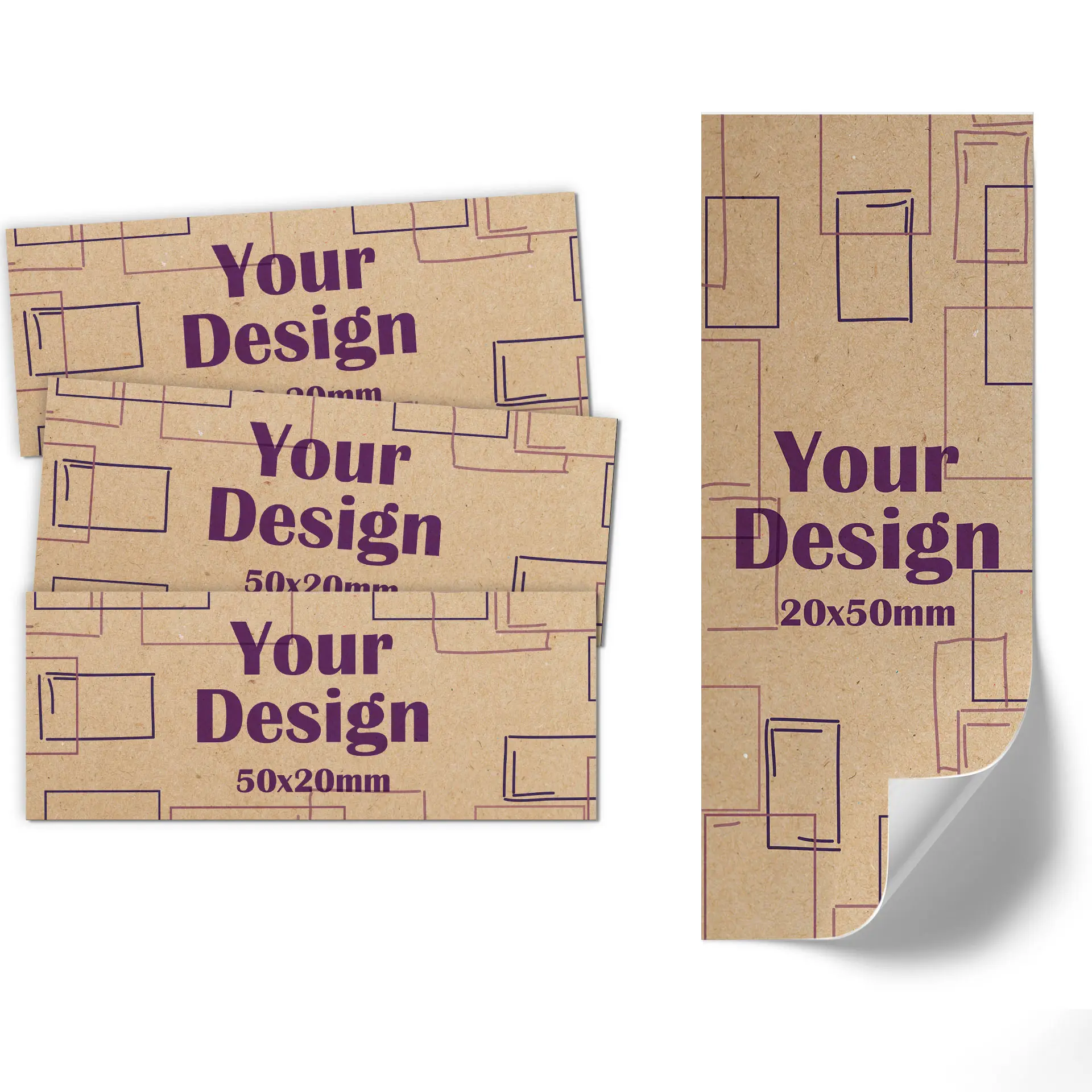 Etykieta z okrągłym logo i wymiarami 50x20 mm na brązowym tle.