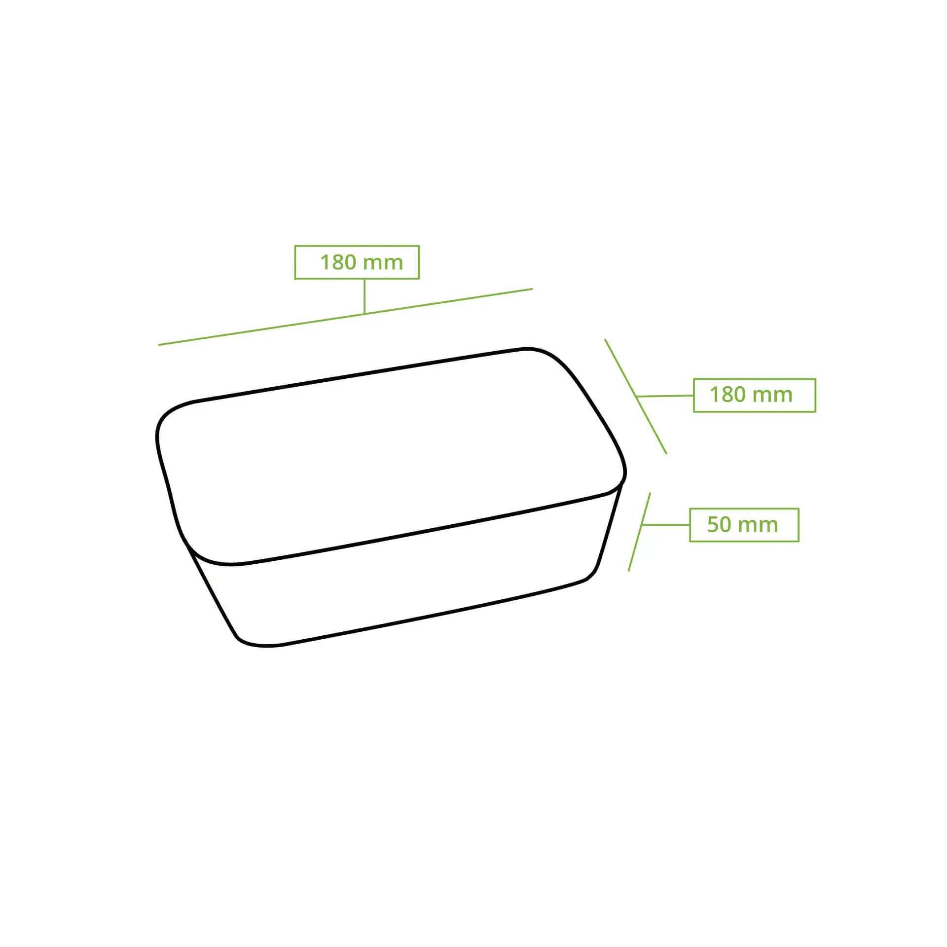 Miska z liści palmowych, 800 ml z pokrywką, prostokątny kształt, wymiary 180 mm x 180 mm x 50 mm, biodegradowalna jakość.