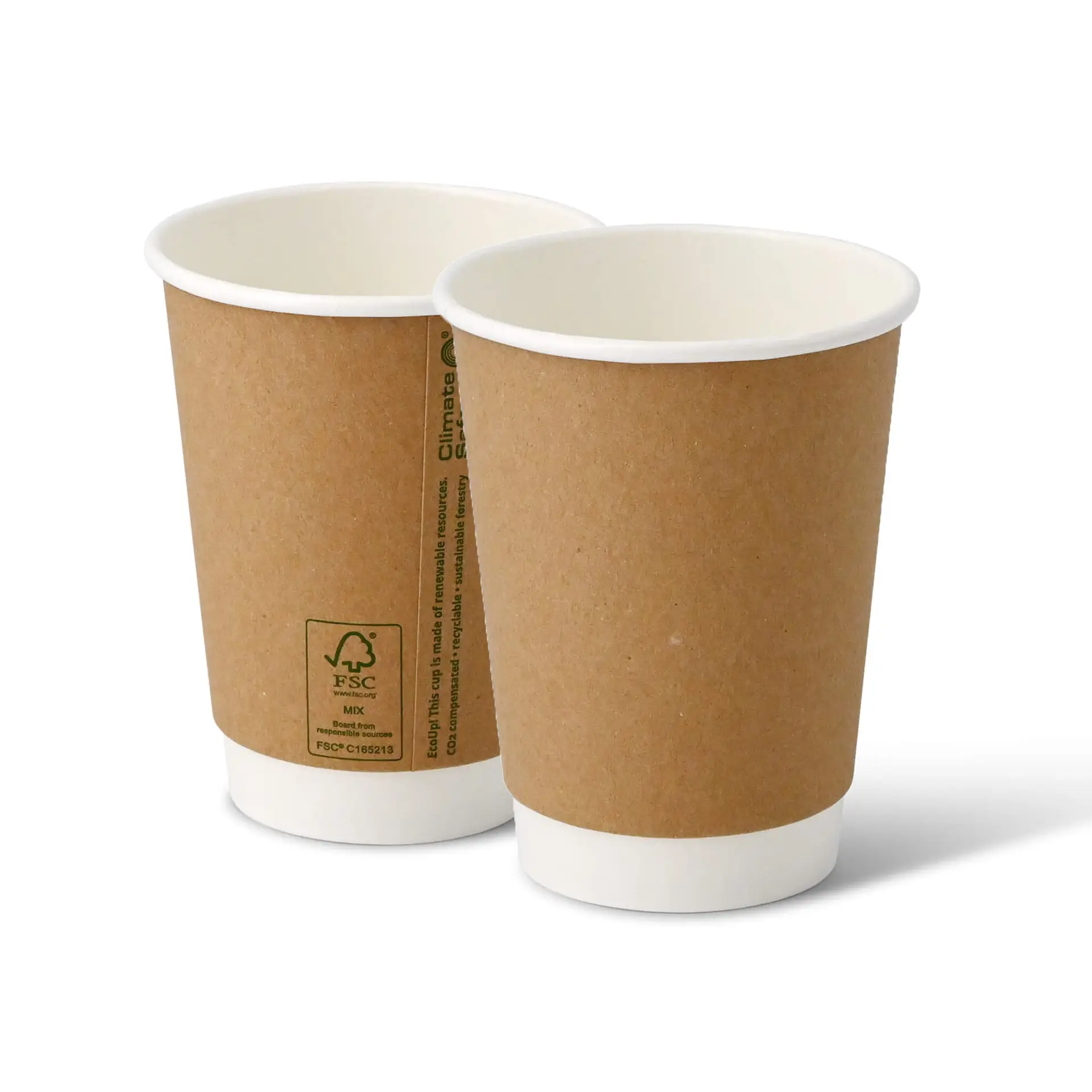 Coffee to go Becher aus Pappe, doppelwandig, 300 ml / 12 oz, Ø 90 mm, braun