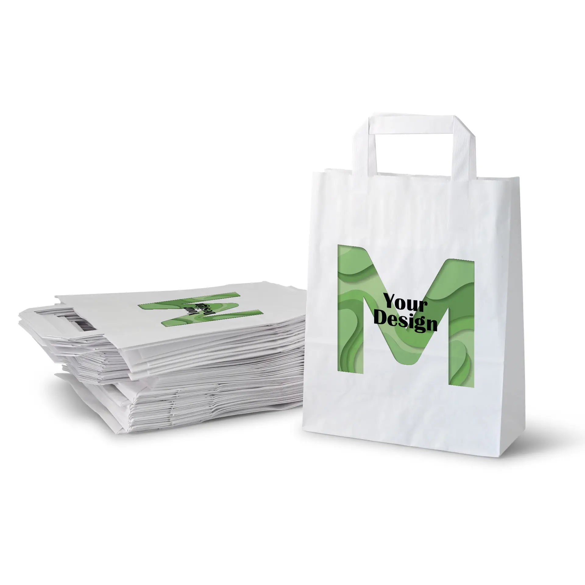 Papiertragetaschen bedrucken, M - 22 x 10 x 28 cm, weiß
