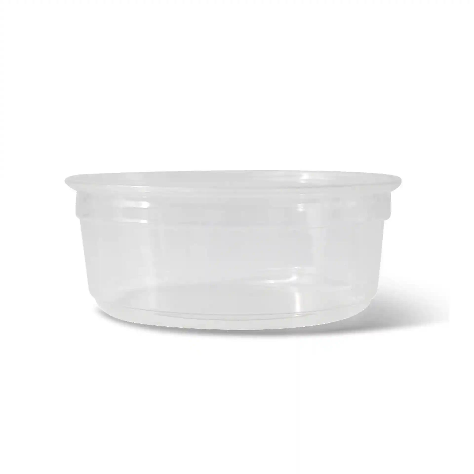 Przezroczysty okrągły pojemnik deli o średnicy 117 mm i wysokości 43 mm, pojemność 250 ml.