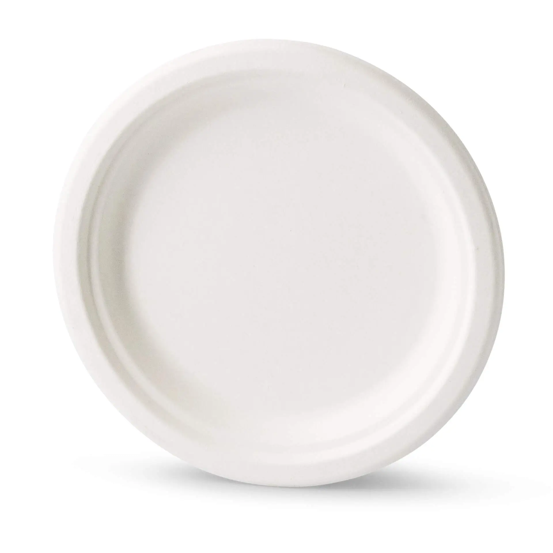 Okrągły biały talerz z trzciny cukrowej, o średnicy 22 cm, odpowiedni do dań gorących i zimnych; biodegradowalny i kompostowalny.