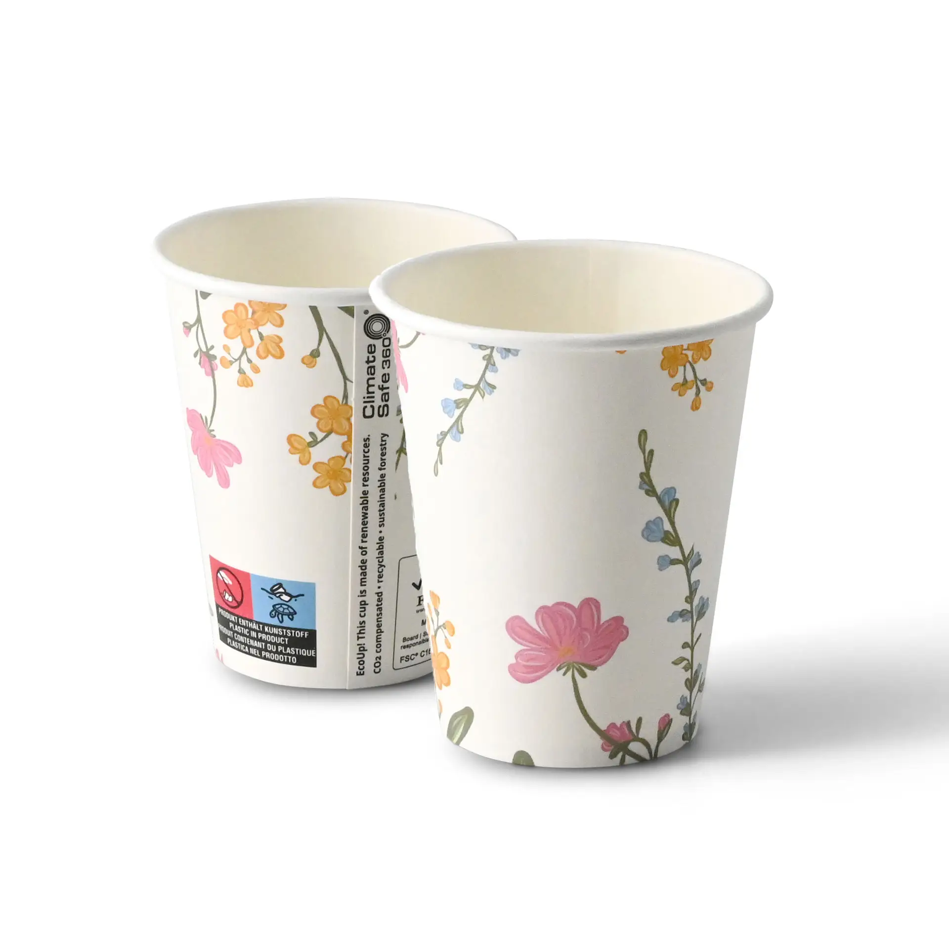Pappbecher bedruckt "Frühling" (beschichtet) 200 ml / 8 oz, Ø 80 mm, weiß