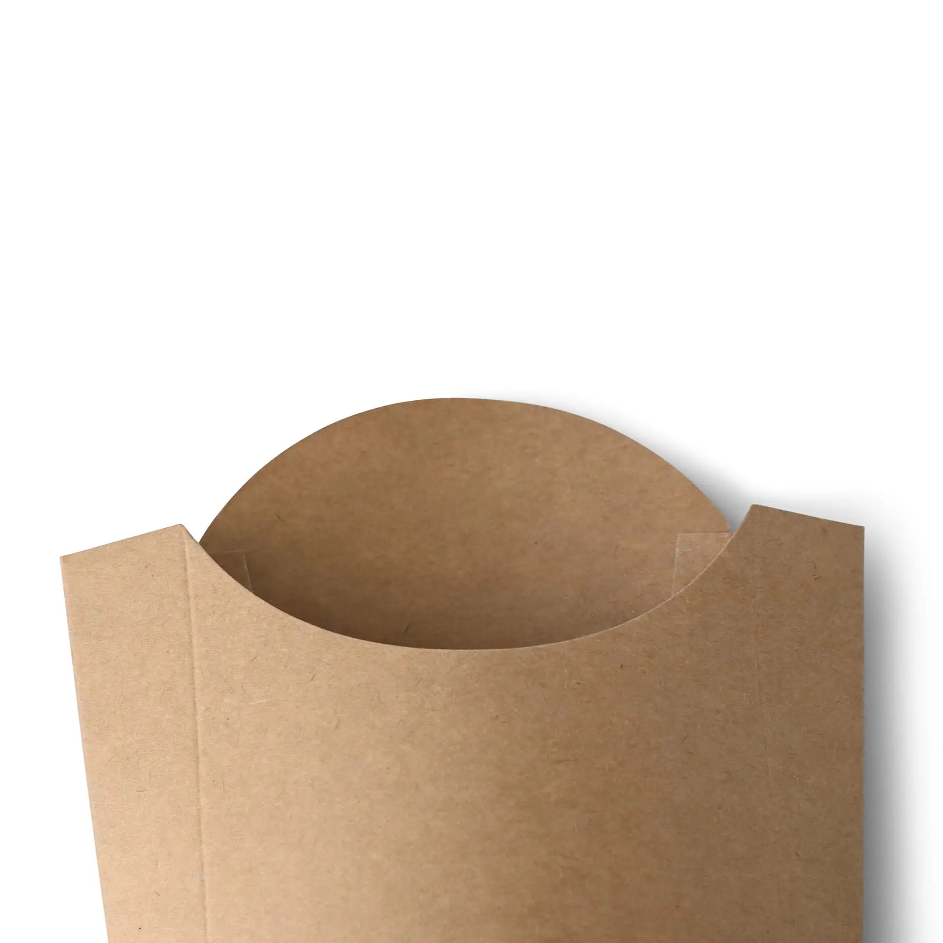 Jeden brązowy kartonowy łopatka z otwartym wierzchem, odpowiedni do serwowania potraw smażonych; zaprojektowany z myślą o odporności na ciepło i tłuszcz.