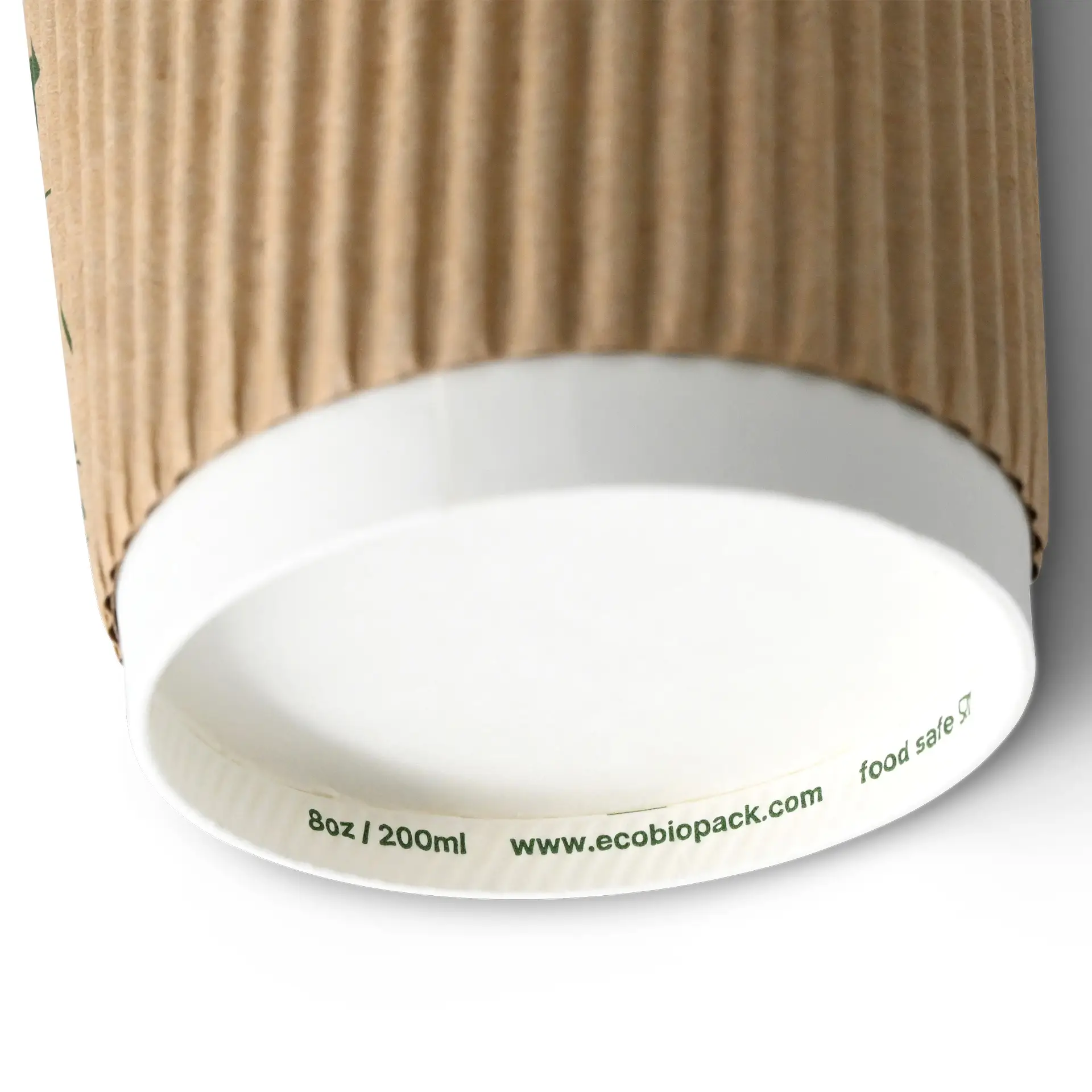 Kubek z karbowanej tektury / kubek do kawy na wynos 200 ml / 8 oz, Ø 80 mm, brązowy / biały wewnątrz, powłoka PLA