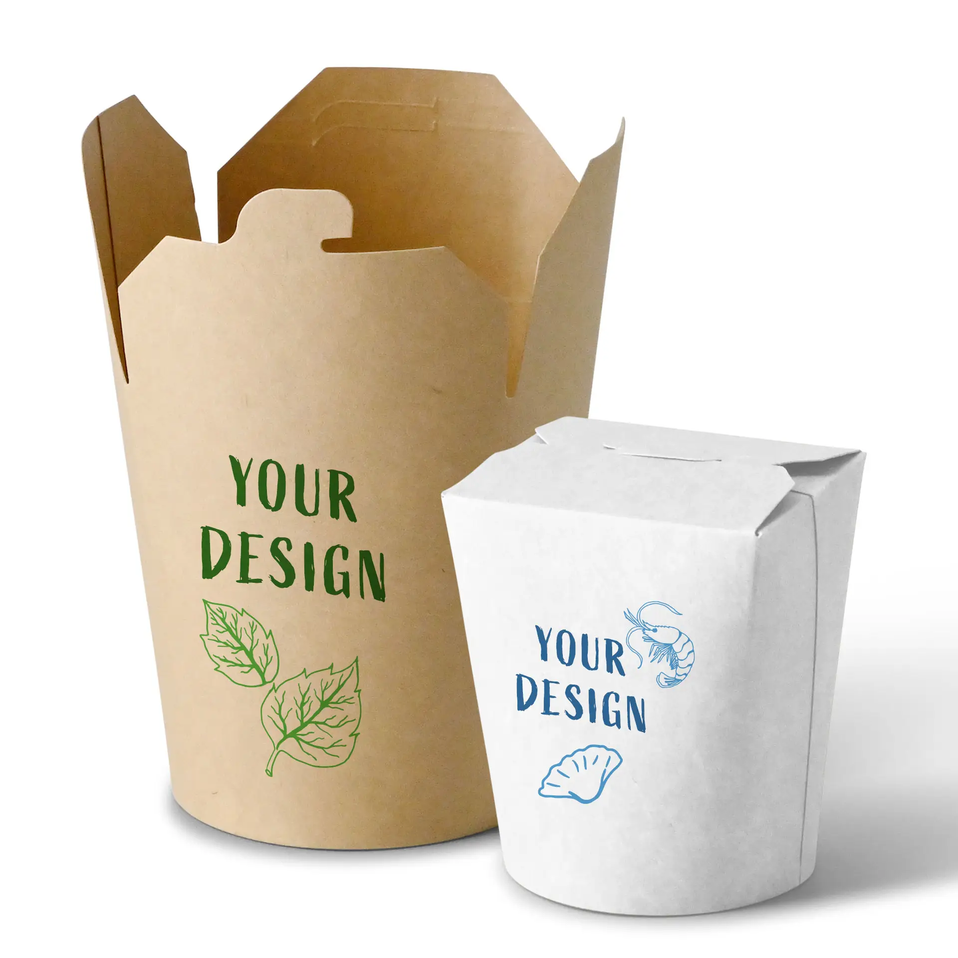 Pudełka na makaron z nadrukiem, 650 ml, biały, powłoka PLA